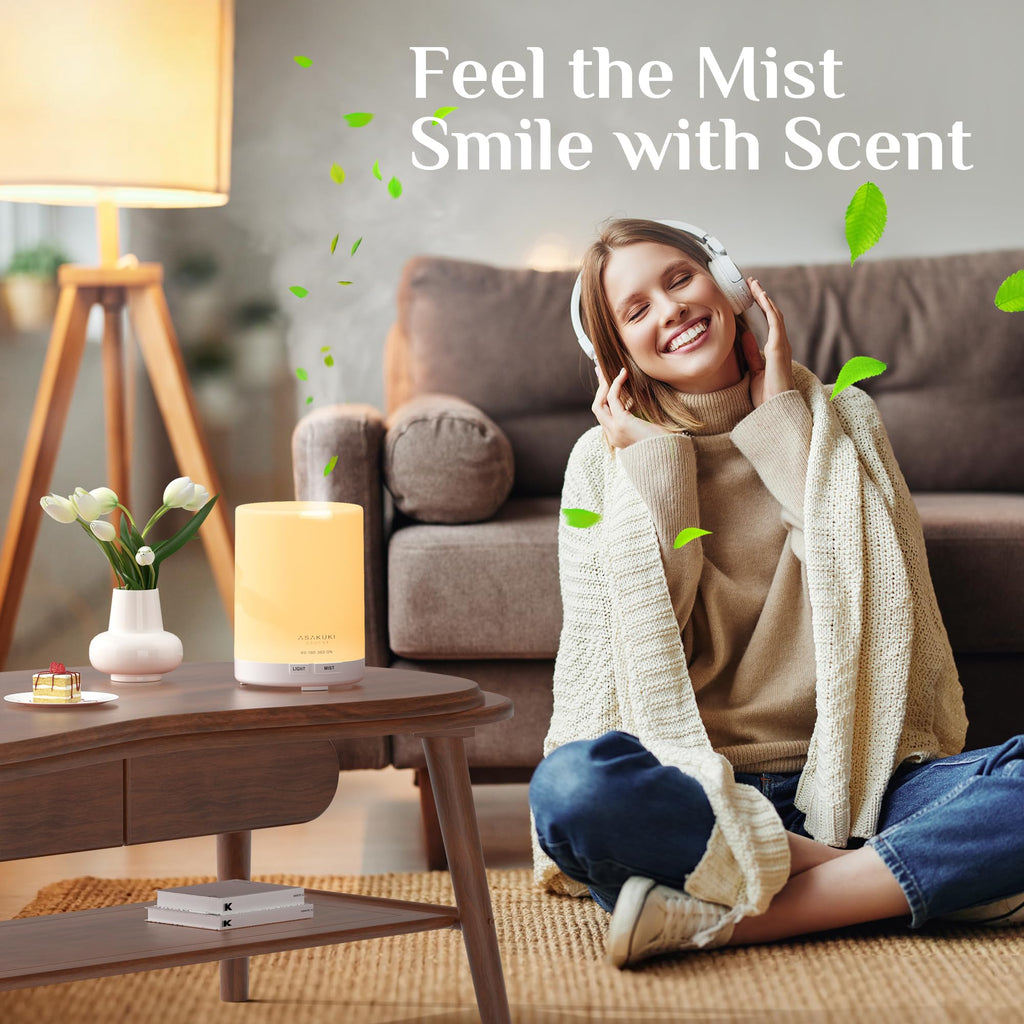 ASAKUKI Essential Oil Diffuser – 5-in-1 Quiet Humidifier (Pure White)