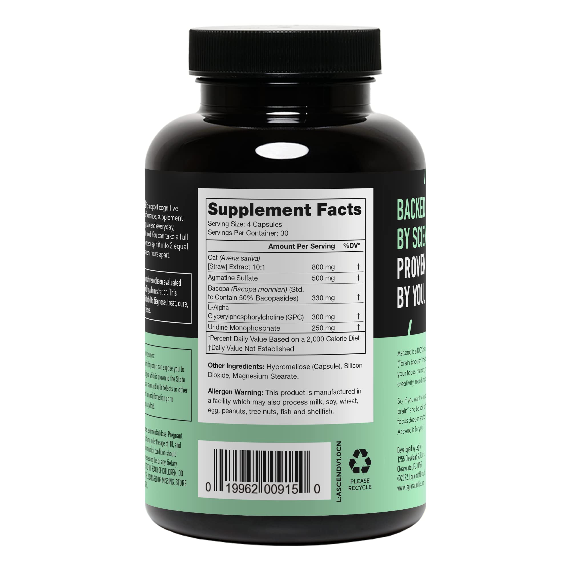 LEGION Ascend Nootropic | All-Natural Brain Support + Alpha-GPC