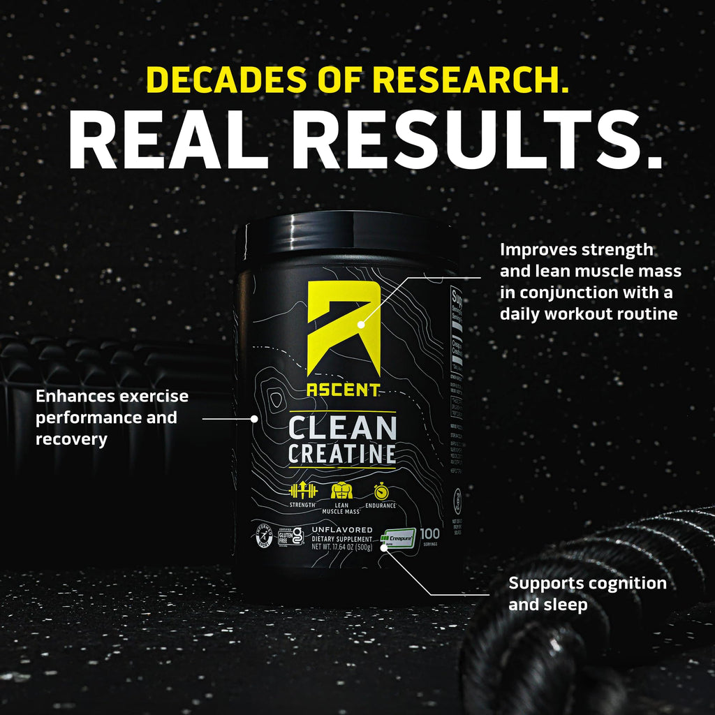 Ascent Clean Creatine Monohydrate Powder – 5G Per Serving, Creapure, Unflavored, 100 Servings