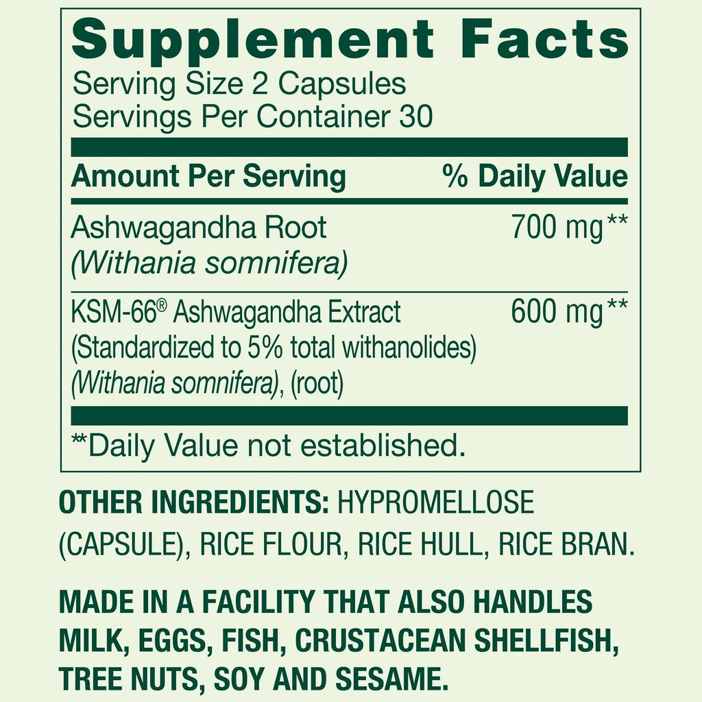 Extra Strength Ashwagandha 1300 mg – 60 Vegetarian Capsules | Stress & Mood Support