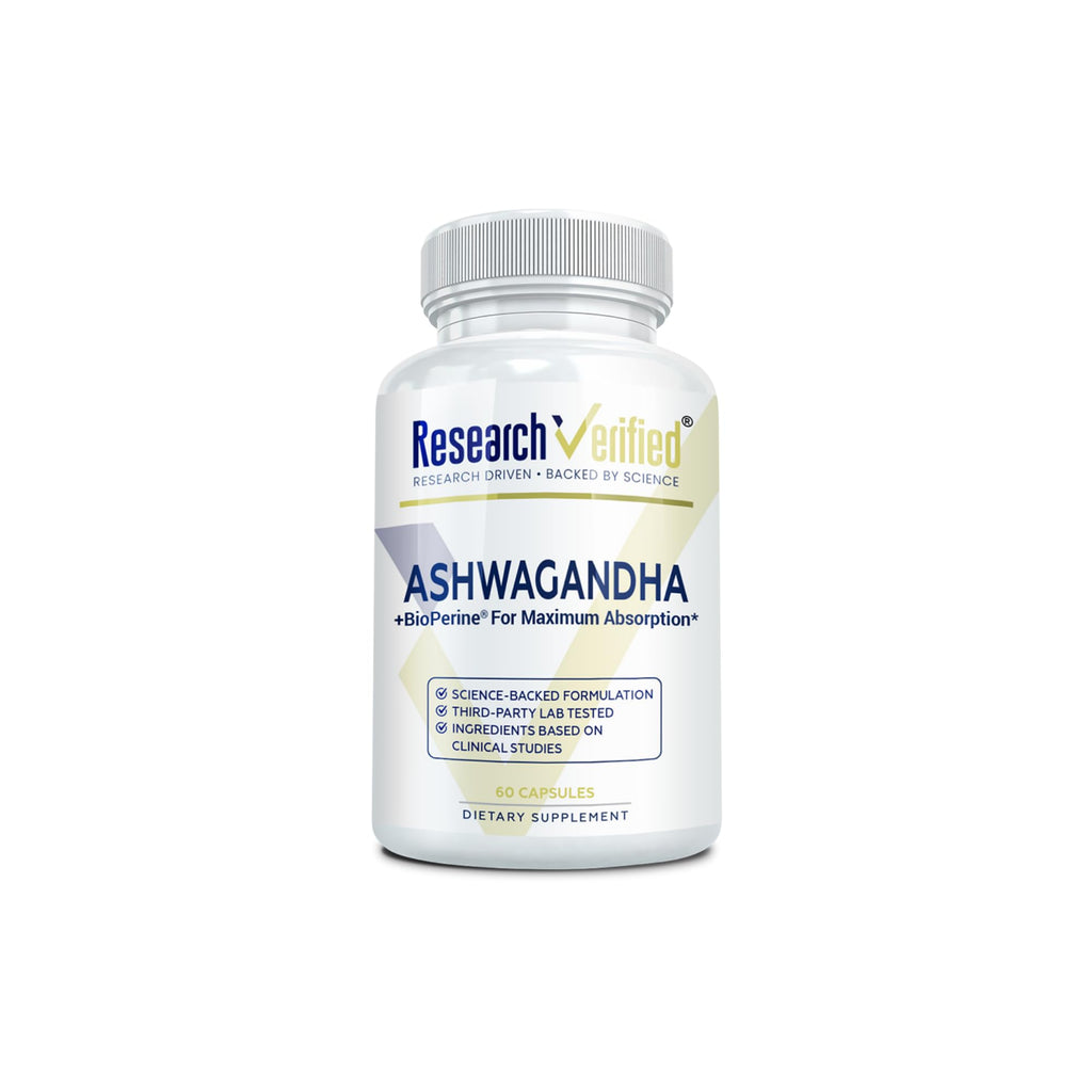 Research Verified Ashwagandha 1500mg Maximum Strength with Bioperine & Ginger Root – 60 Vegan Capsules