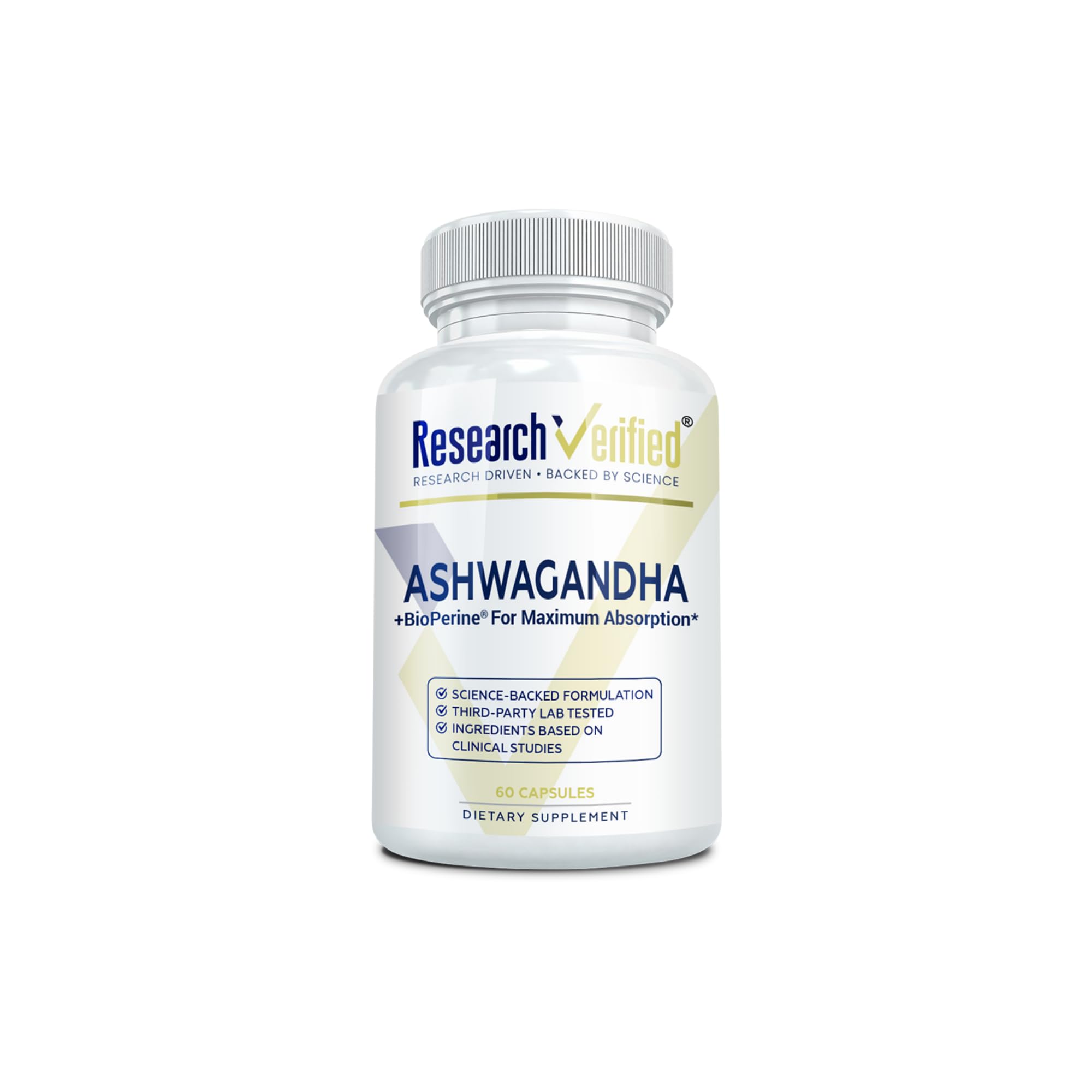 Research Verified Ashwagandha 1500mg Maximum Strength with Bioperine & Ginger Root – 60 Vegan Capsules
