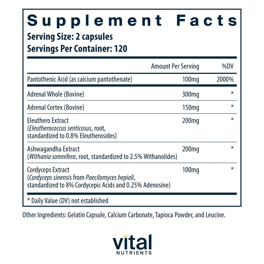 Vital Nutrients Adrenal Support - Stress Response & Energy Support, Gluten Free, 240 Capsules