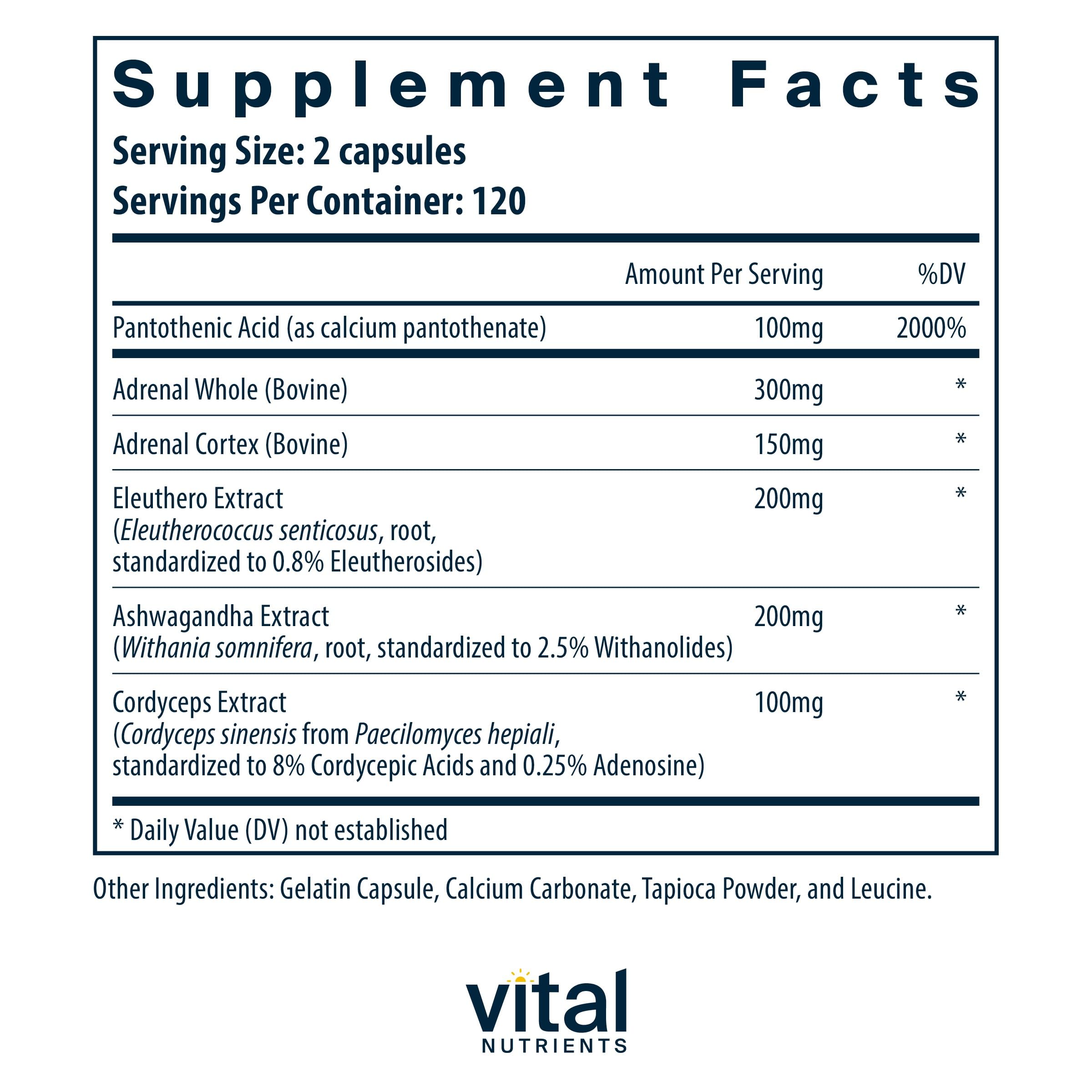 Vital Nutrients Adrenal Support - Stress Response & Energy Support, Gluten Free, 240 Capsules