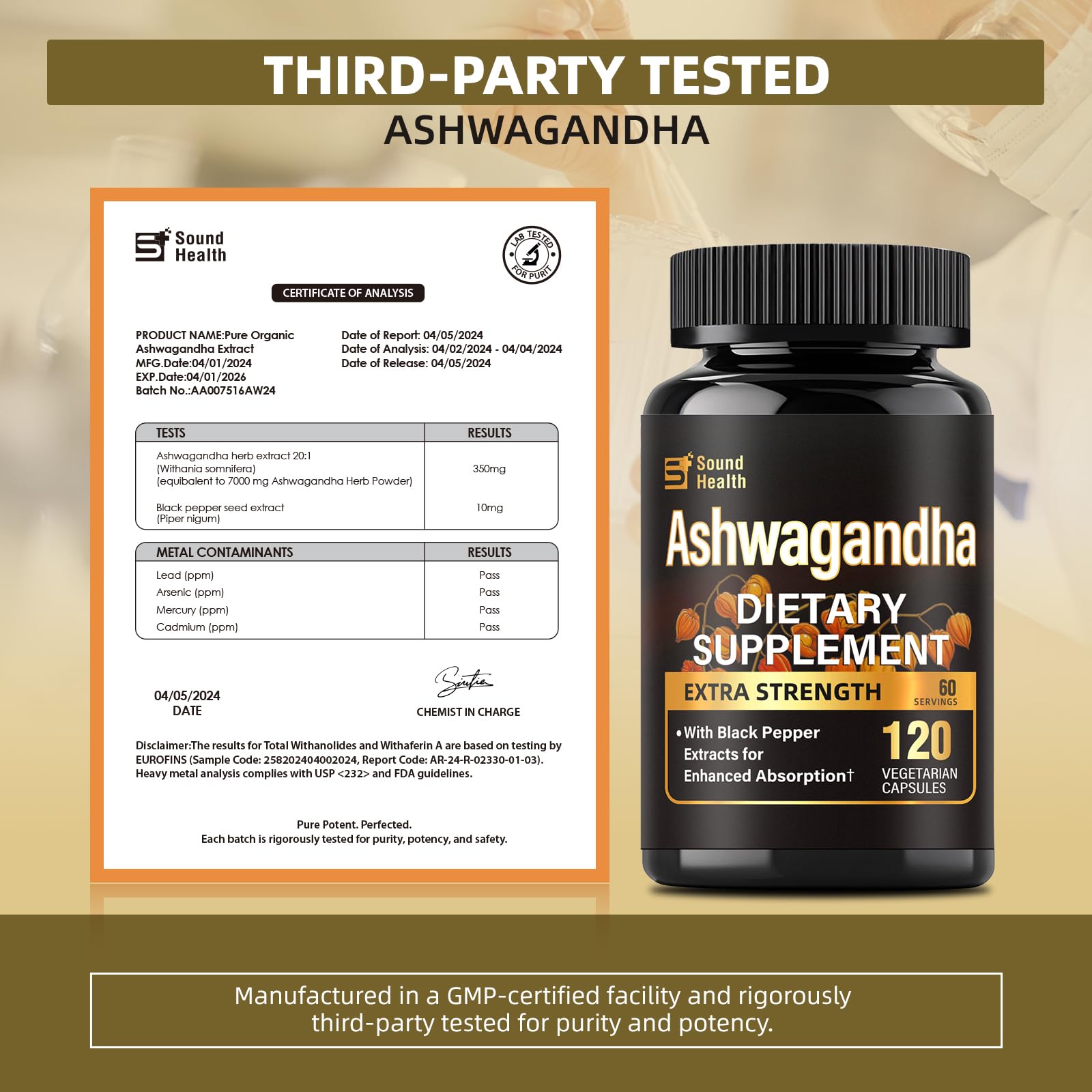 7000mg Ashwagandha 20:1 Extract Capsules – 120ct, Black Pepper, Non-GMO