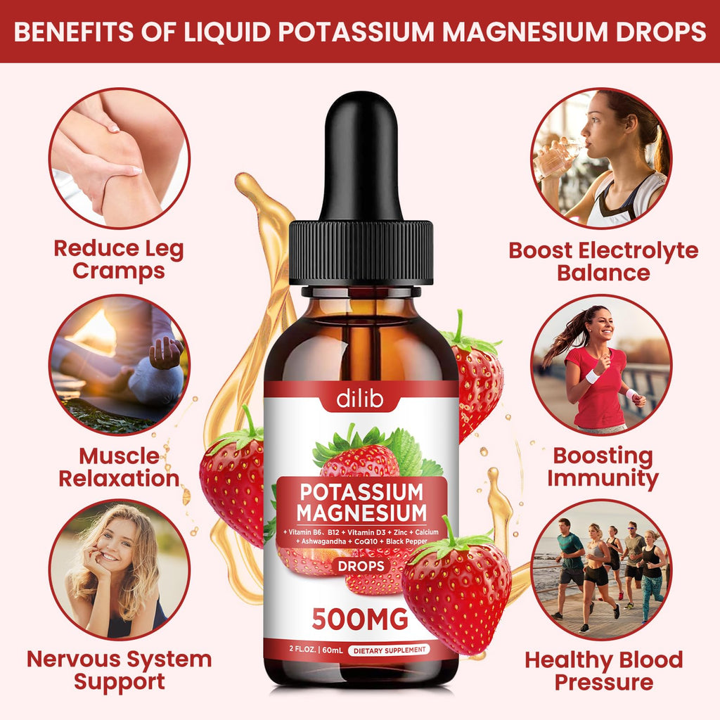 Potassium Magnesium Citrate Liquid Drops 500mg – Vegan 2 Pack