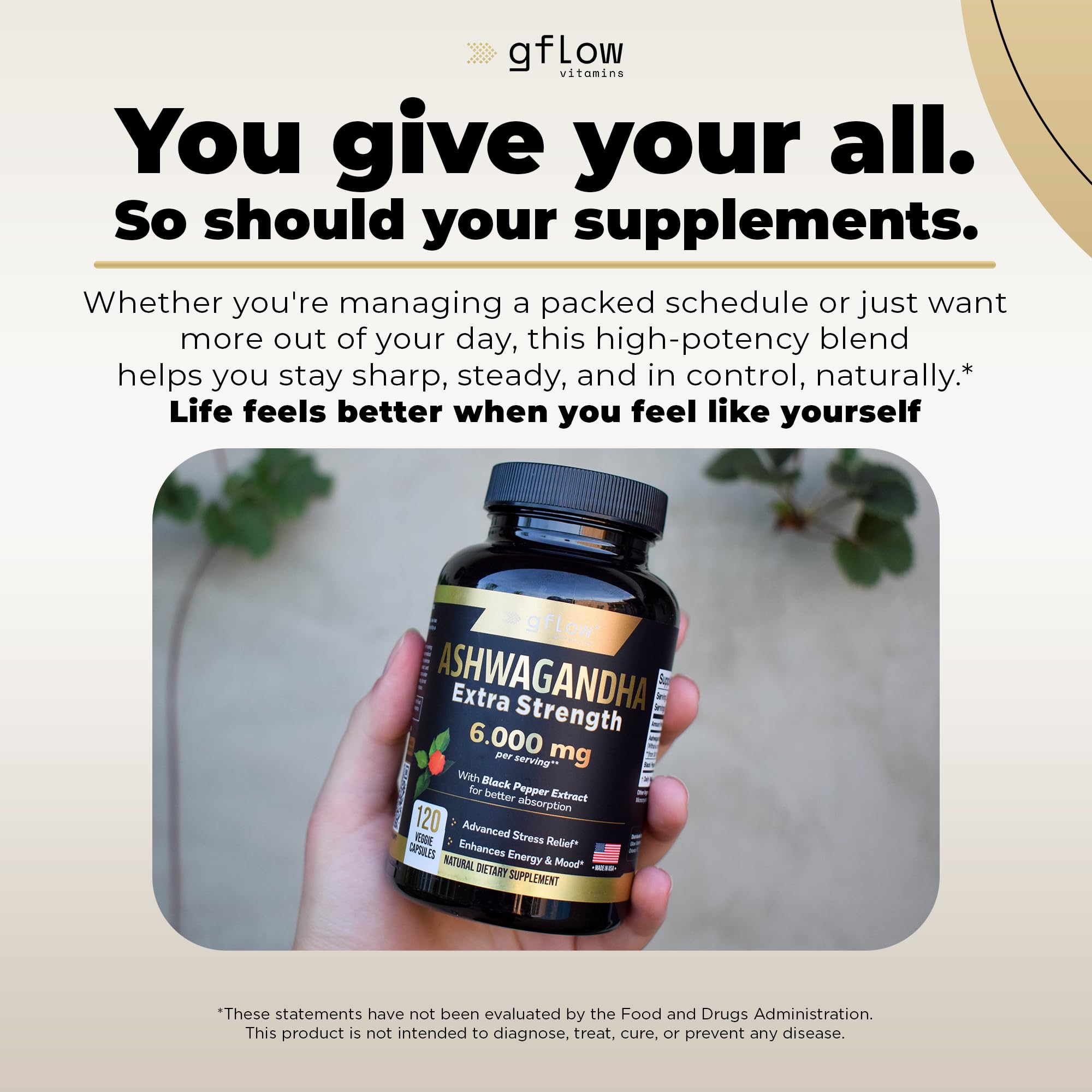 Gflow Ashwagandha 6000mg – Extra Strength for Women & Men | Sleep, Mood & Energy | Made in USA