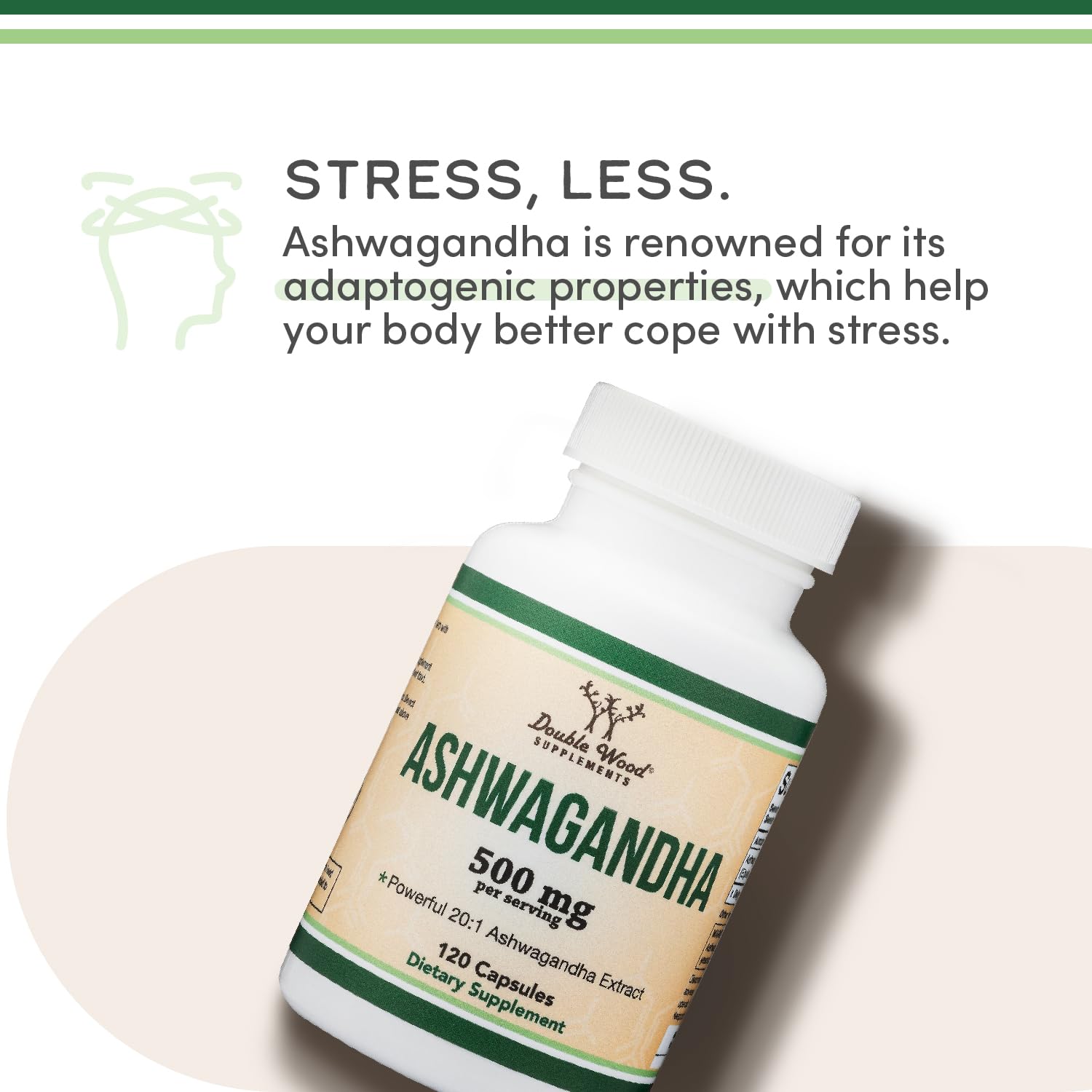 Ashwagandha Capsules 120 Count (500mg 20:1) Adaptogen | Double Wood