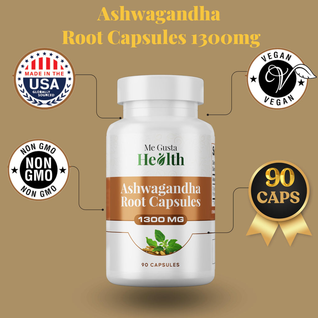 ME GUSTA HEALTH Ashwagandha Root Powder Capsules 1300mg – 90 Veg Capsules – Immune & Mood Support