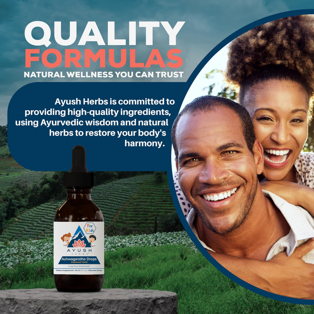Ayush Herbs Ashwagandha Drops for Kids & Adults – Alcohol-Free Lemon Flavor, 2 oz (80 Servings)
