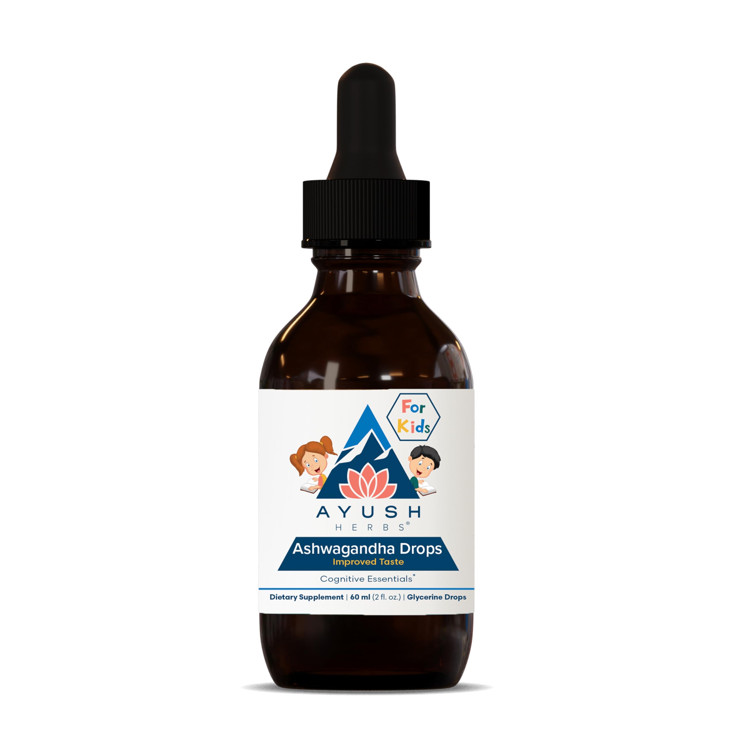 Ayush Herbs Ashwagandha Drops for Kids & Adults – Alcohol-Free Lemon Flavor, 2 oz (80 Servings)