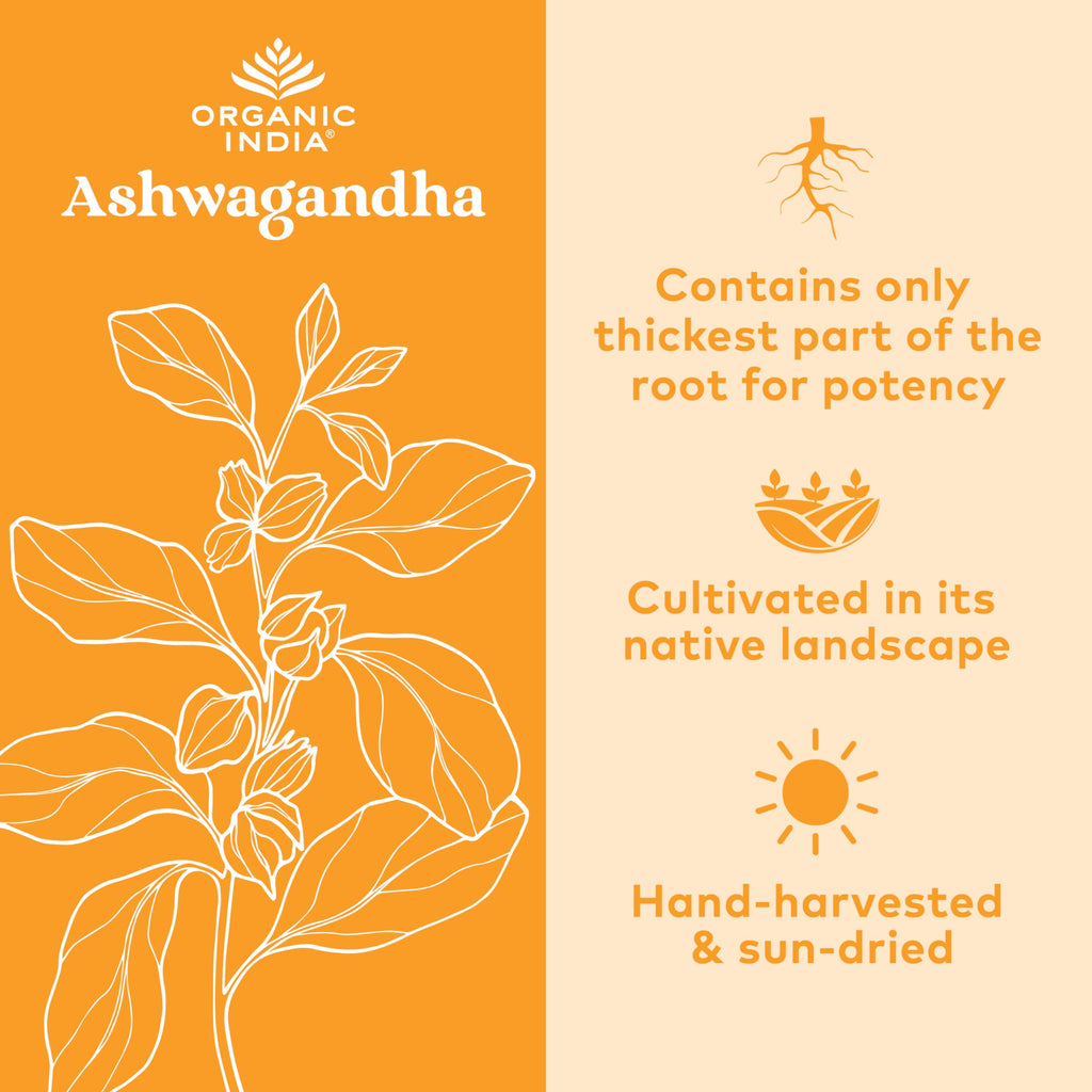 ORGANIC INDIA Ashwagandha Capsules - Organic Ashwagandha Supplement - Vegan, Gluten-Free, Kosher, Non-GMO - 180 Capsules