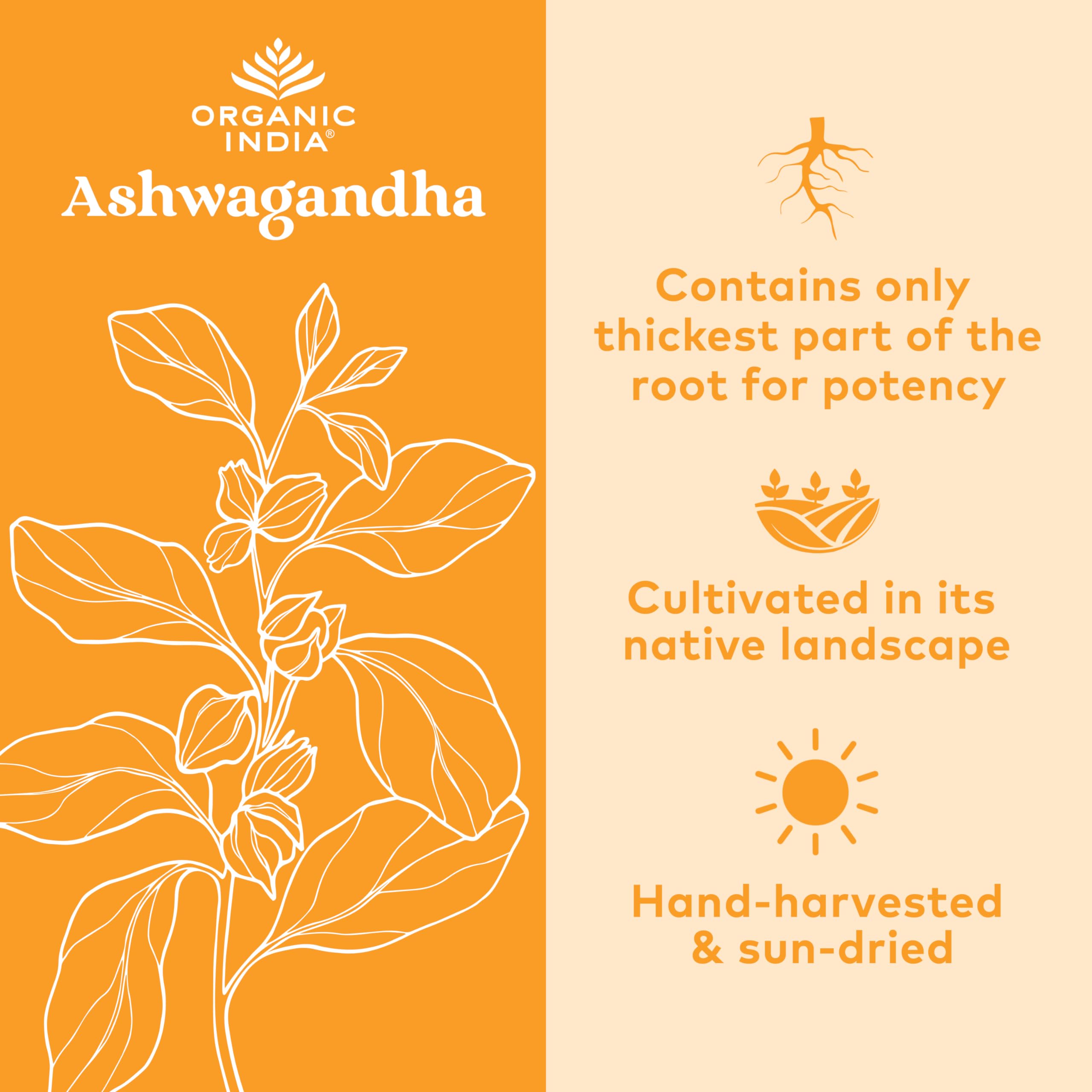 ORGANIC INDIA Ashwagandha Capsules - Organic Ashwagandha Supplement - Vegan, Gluten-Free, Kosher, Non-GMO - 180 Capsules