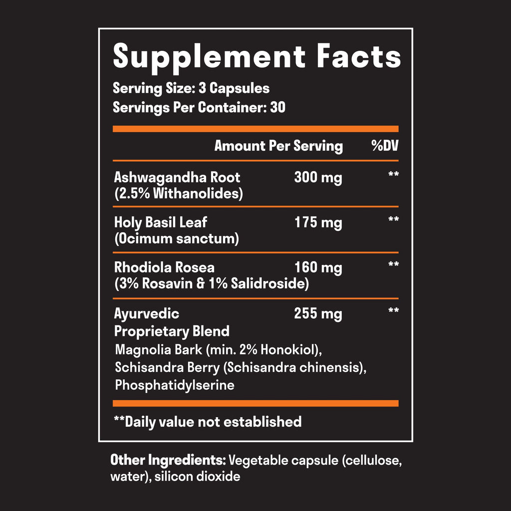 Adrenal Support - Cortisol Manager & Adrenal Support Supplements with Ashwagandha Extract, Rhodiola Rosea, Holy Basil to Support Stress, Fatigue & Energy | Adaptogens for Daily Support | 60 Capsules