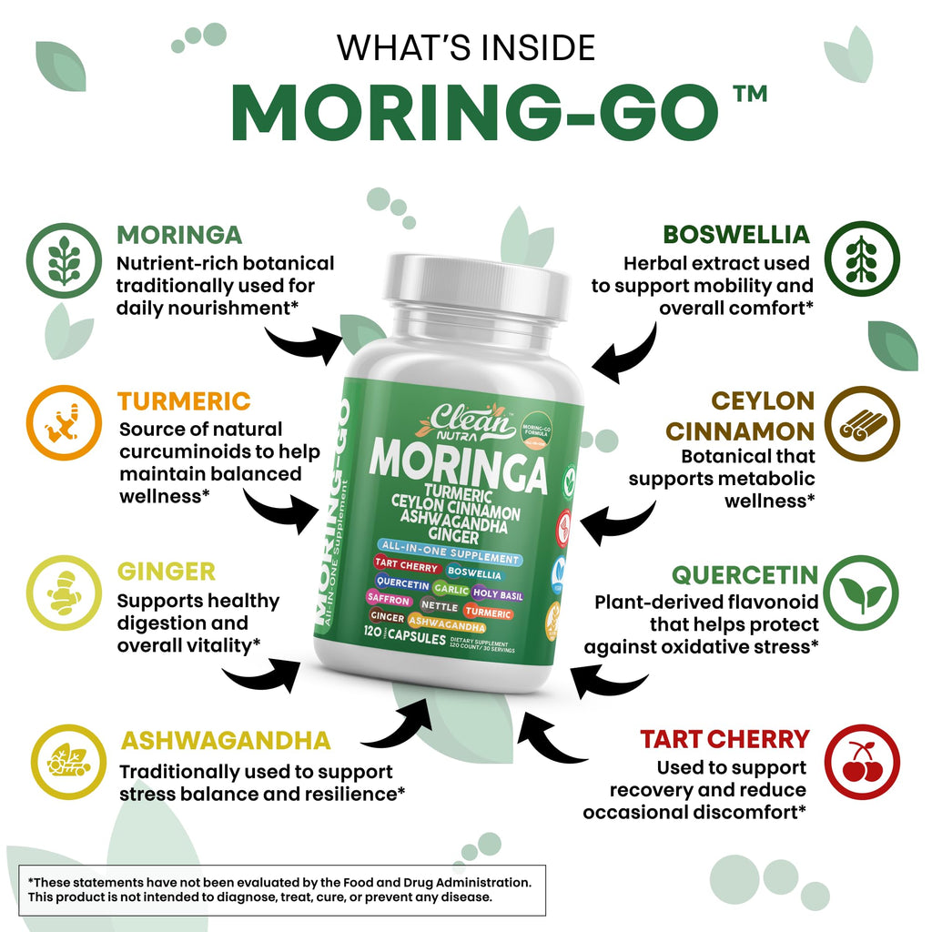 Moringa Powder Capsules + Turmeric Moringa Leaf – Clean Nutra Moring-Go