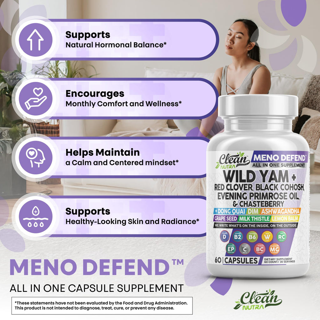 Clean Nutra Wild Yam Root Capsules for Women's Hormone Balance - Pre and Post Menopause Support