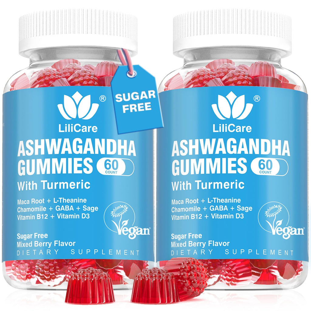 Ashwagandha Gummies 2000mg – Sugar Free, Vegan, Organic | D3, B12, Turmeric – Mixed Berry, 120 Count