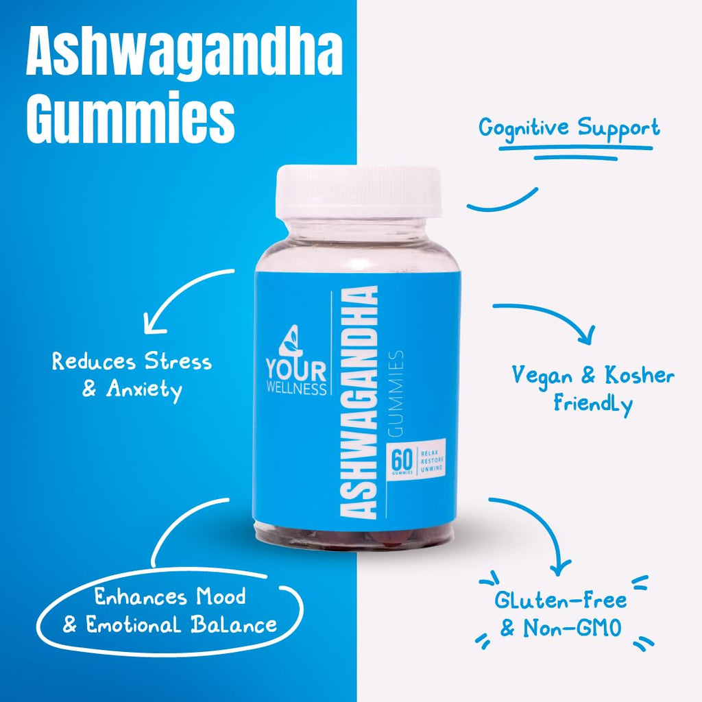4 Your Wellness Ashwagandha Gummies – Mixed Berry, KSM-66, Lion's Mane, Vitamin D, 120 Count (Pack of 2)