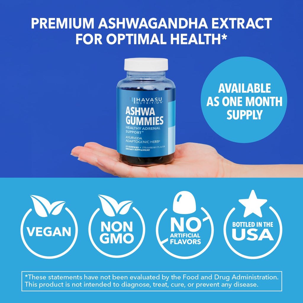 Ashwagandha Gummies for Stress & Mood Support – Strawberry, Vegan, Non-GMO