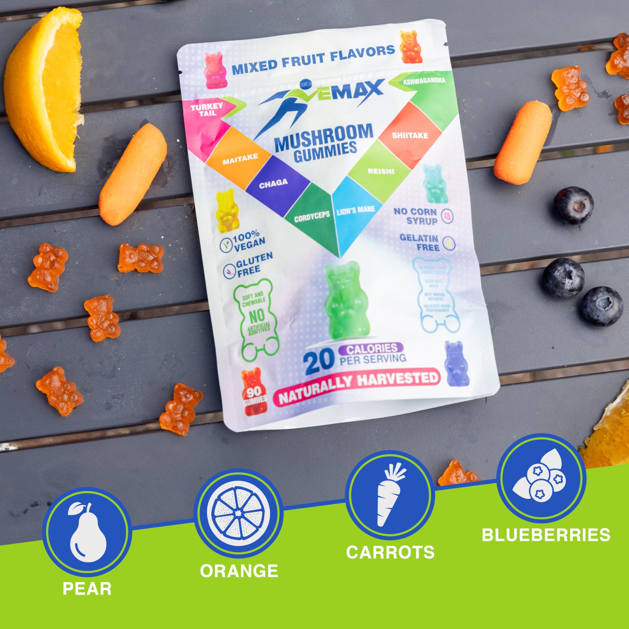 Ashwagandha & Lion’s Mane Gummies – Organic Vegan Mushroom Supplement for Immunity & Brain Health