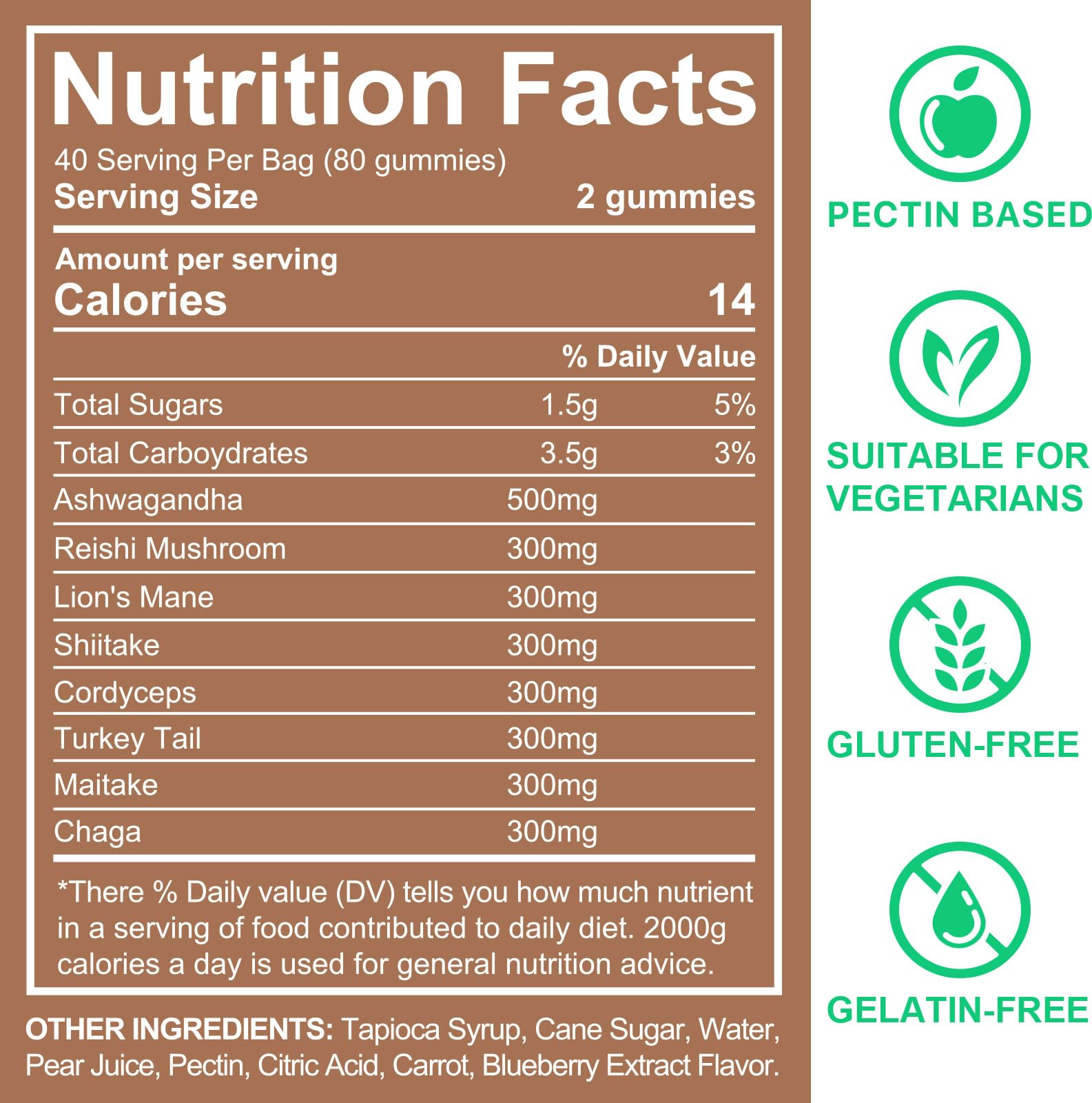 Ashwagandha Gummies with Super Mushroom Blend – Immune Support & Focus (Vegan, 80 Ct)