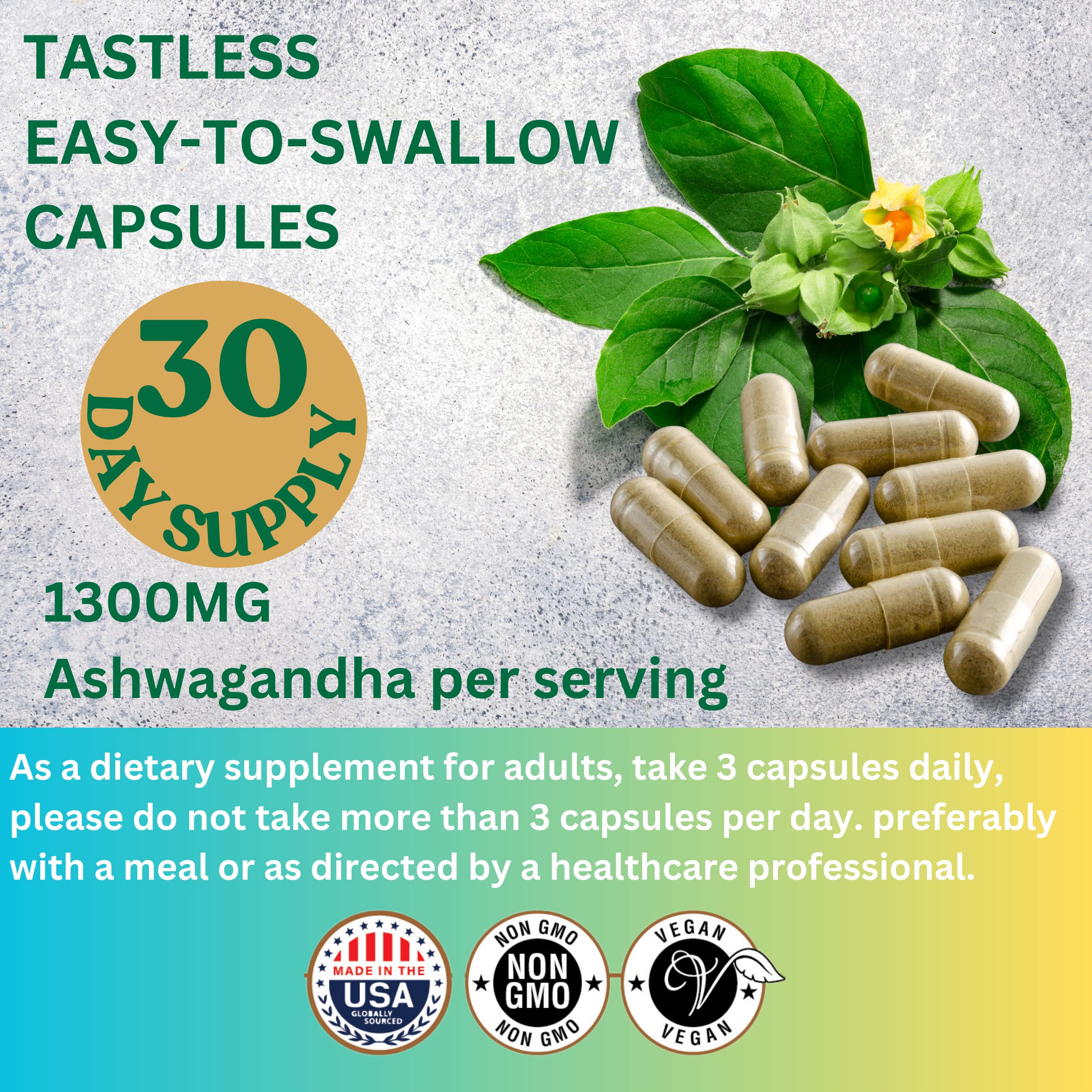 ME GUSTA HEALTH Ashwagandha Root Powder Capsules 1300mg – 90 Veg Capsules – Immune & Mood Support