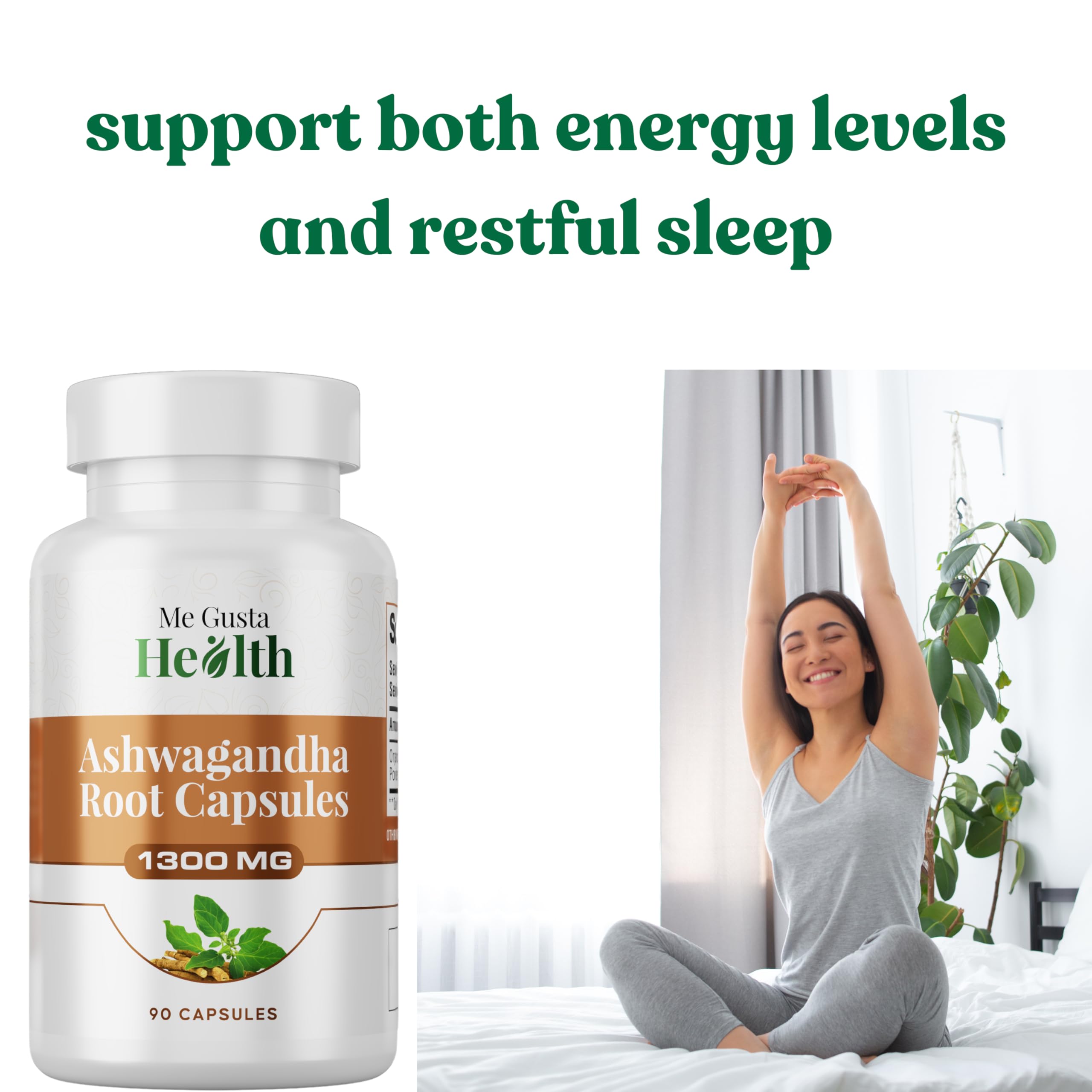 ME GUSTA HEALTH Ashwagandha Root Powder Capsules 1300mg – 90 Veg Capsules – Immune & Mood Support