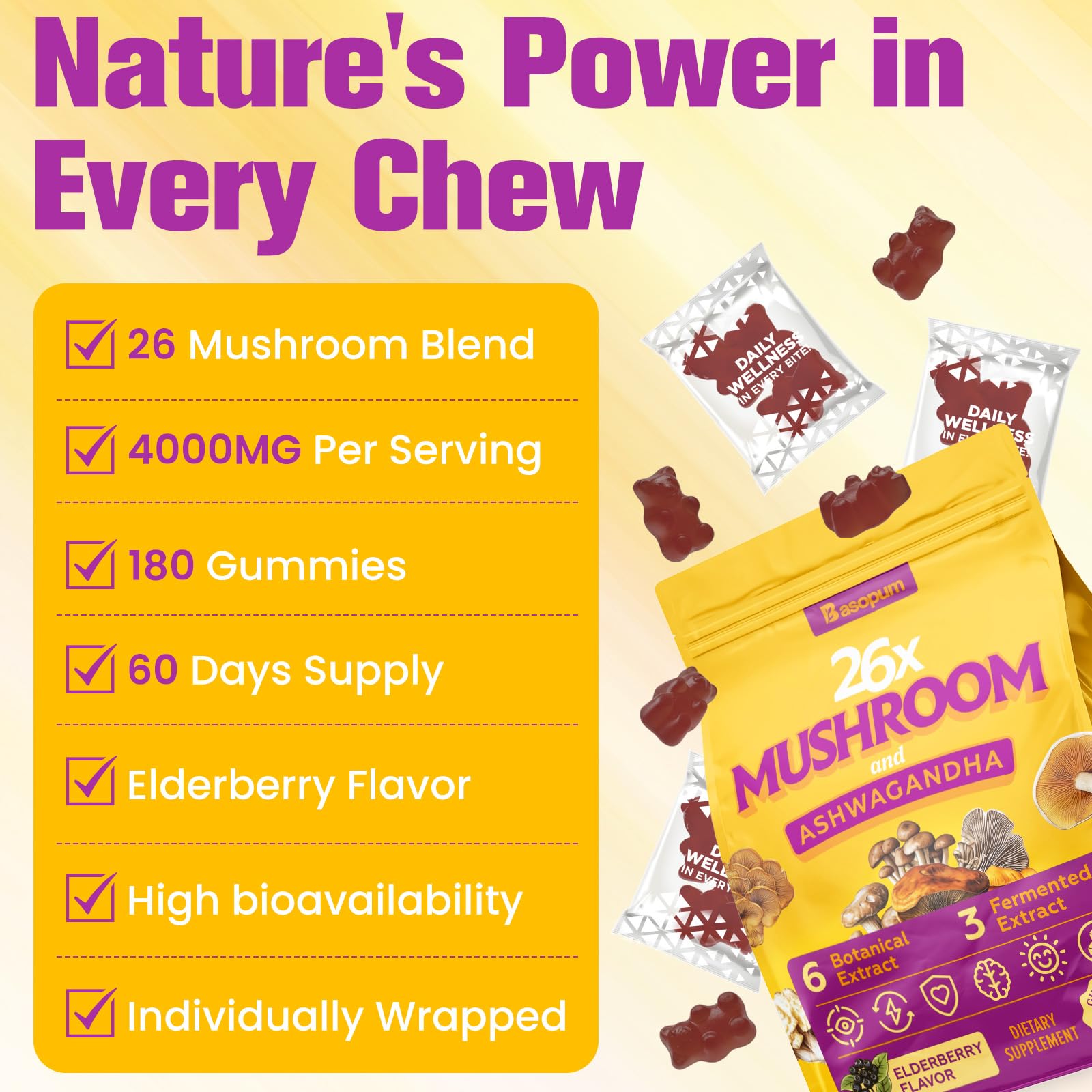 Mushroom Gummies 4000mg – Brain Support, Focus & Immunity (180 Gummies)