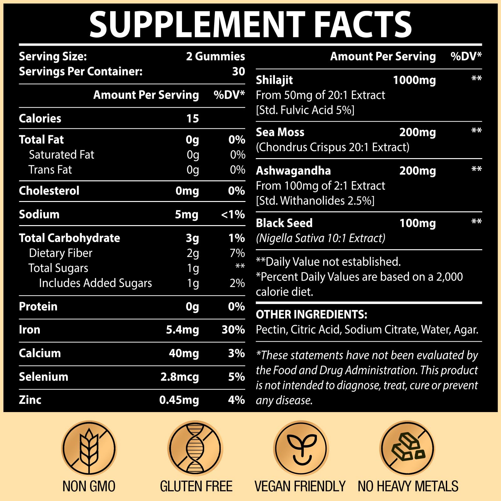 1500MG Shilajit Gummies – 4-in-1 with Ashwagandha, Sea Moss, Black Seed | Energy & Immunity | 60 Gummies