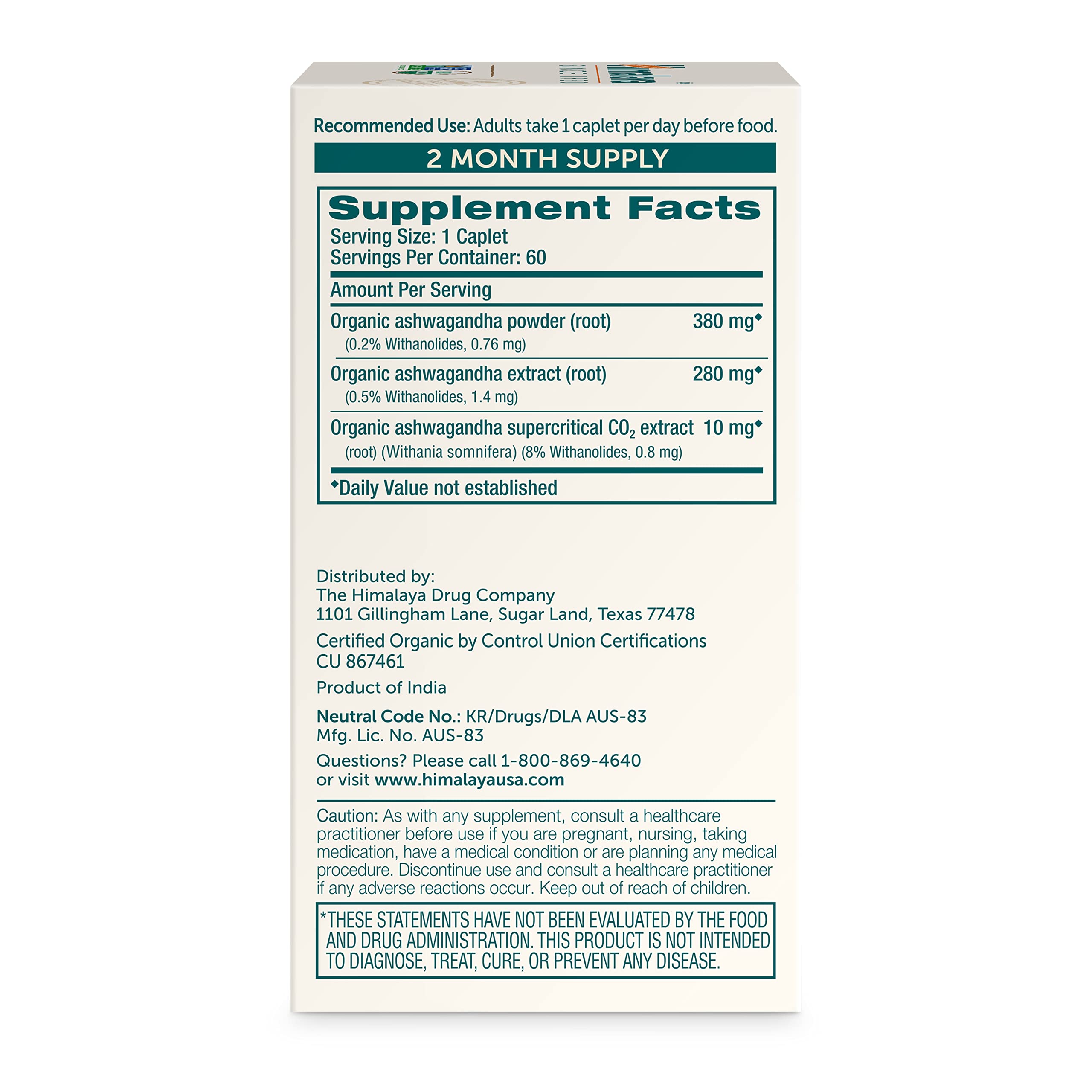 Himalaya Organic Ashwagandha Root – 60 Day Supply | Adrenal Support