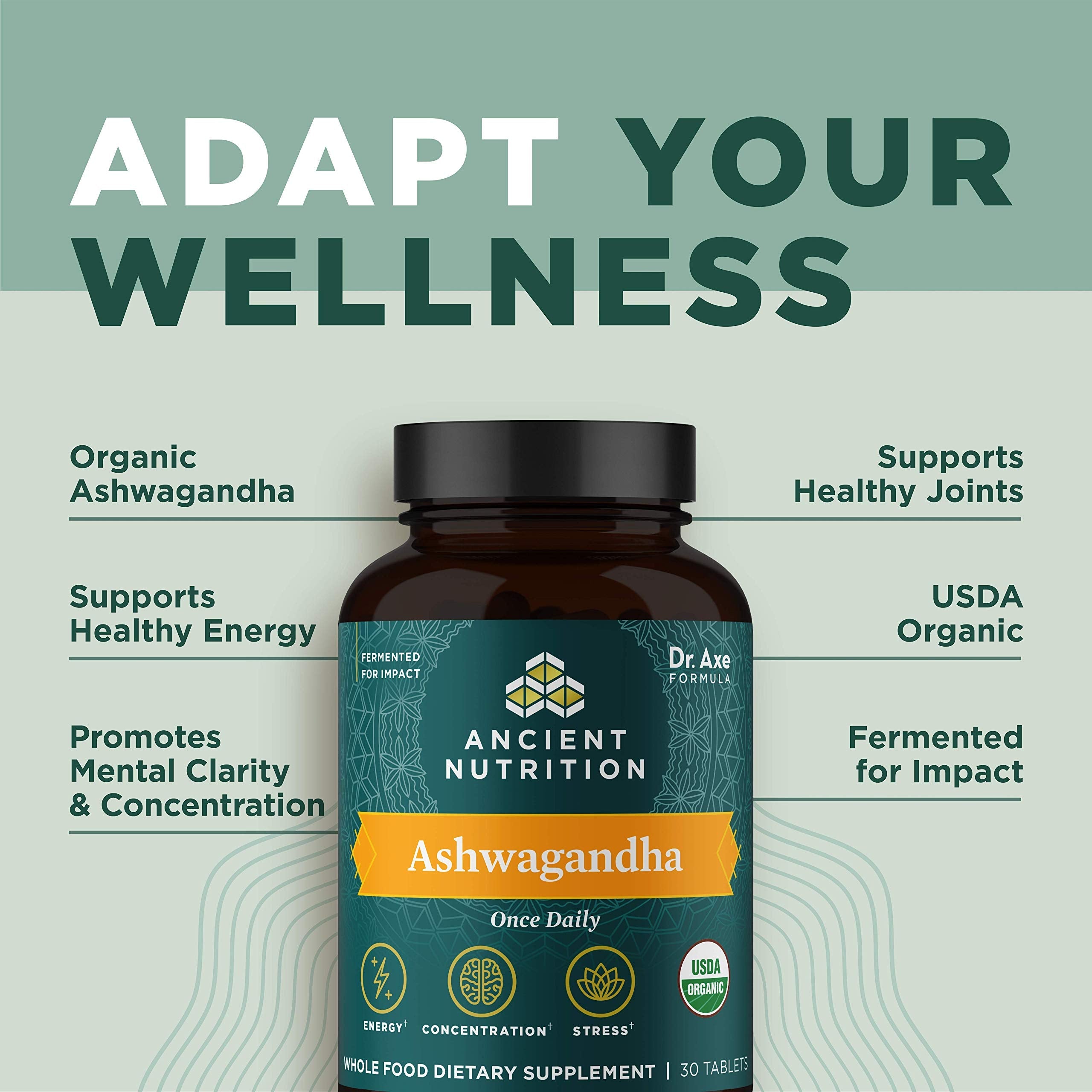Ancient Nutrition Ashwagandha Tablets – Stress Relief, Energy, Mental Clarity, 30 Capsules (Paleo & Keto Friendly)