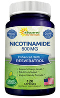 aSquared Nutrition Nicotinamide + Resveratrol - 120 Veggie Capsules | Vitamin B3 500mg (Nicotinamide Flush Free)