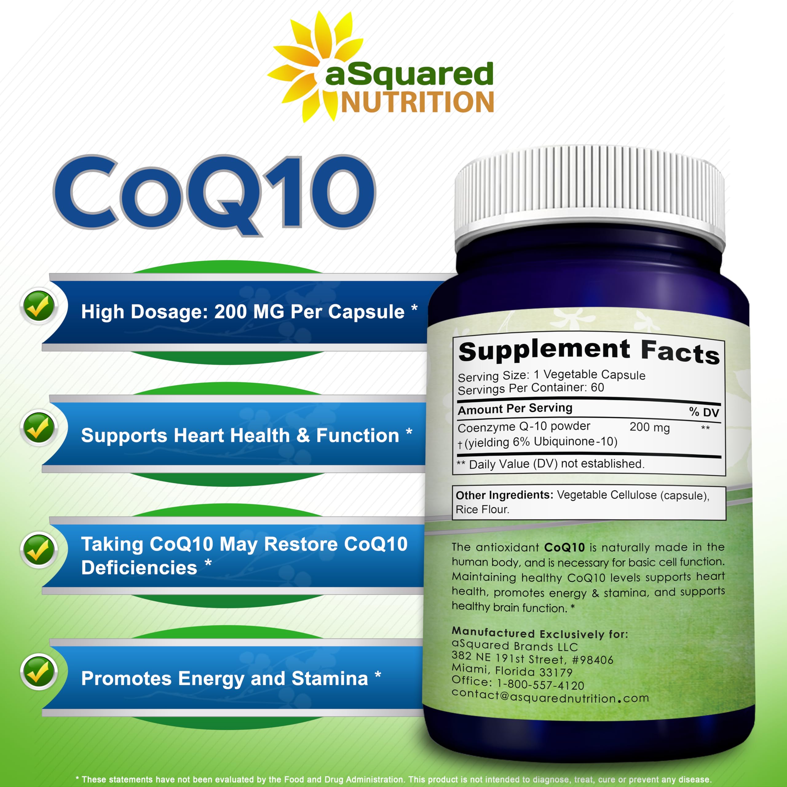 aSquared Nutrition CoQ10 200mg - 60 Capsules | Vegan CoQ10 Supplement