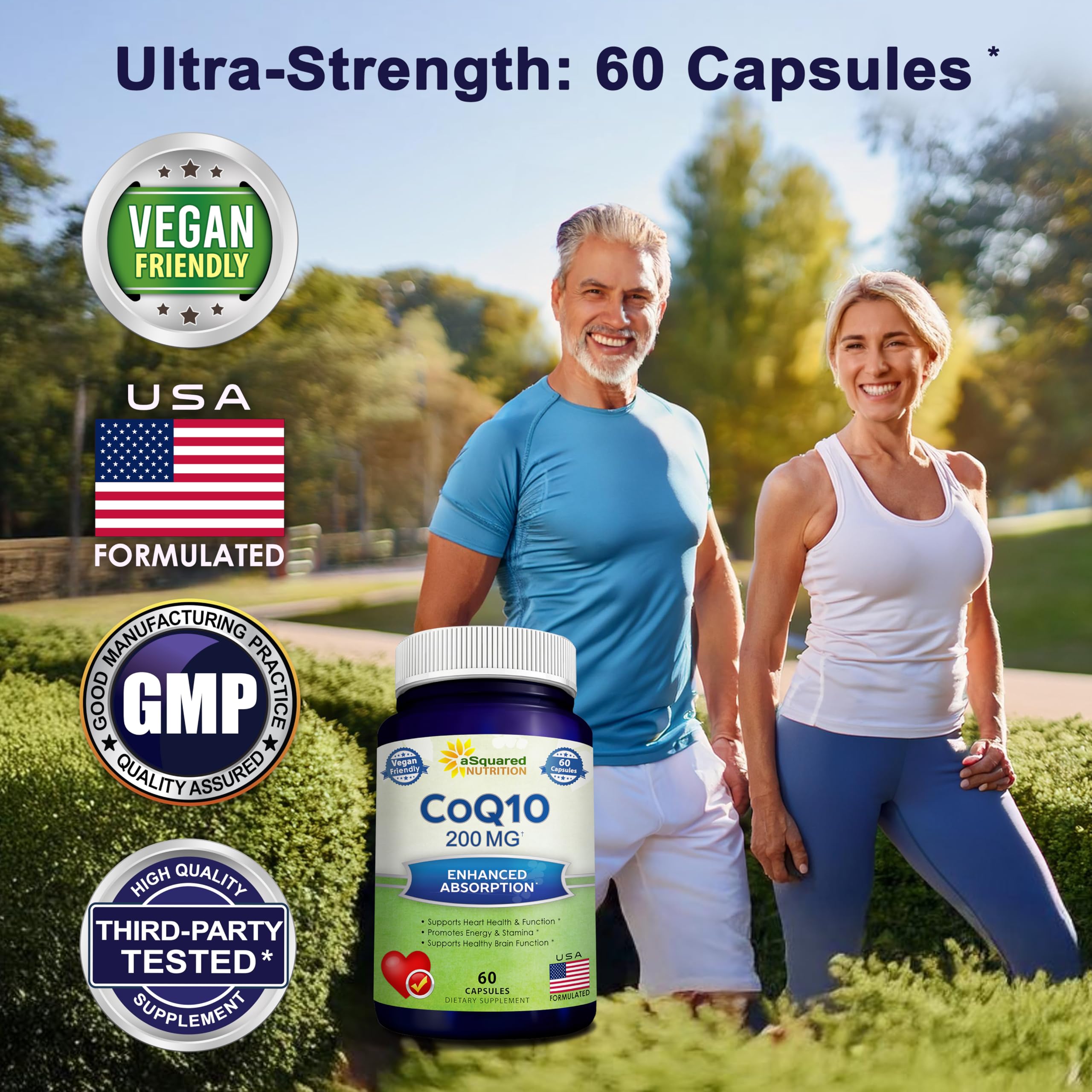 aSquared Nutrition CoQ10 200mg - 60 Capsules | Vegan CoQ10 Supplement