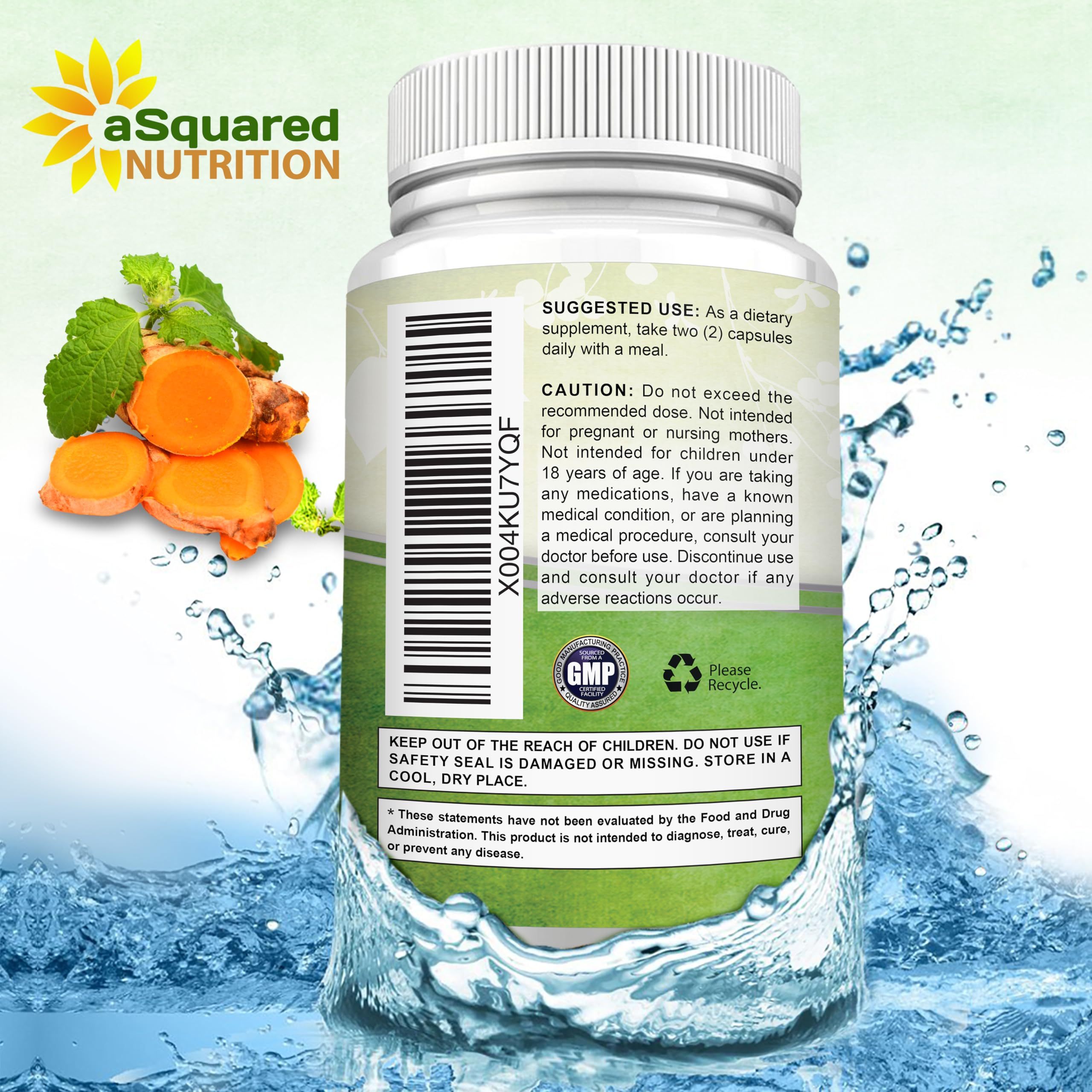 aSquared Nutrition Turmeric Curcumin 1300mg + BioPerine – 60 Capsules | 95% Curcuminoids