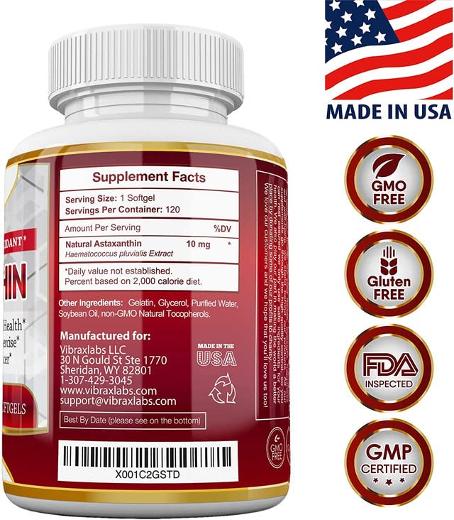 Astaxanthin 10mg Supplement | Pure Antioxidant from Microalgae | 120 Softgels