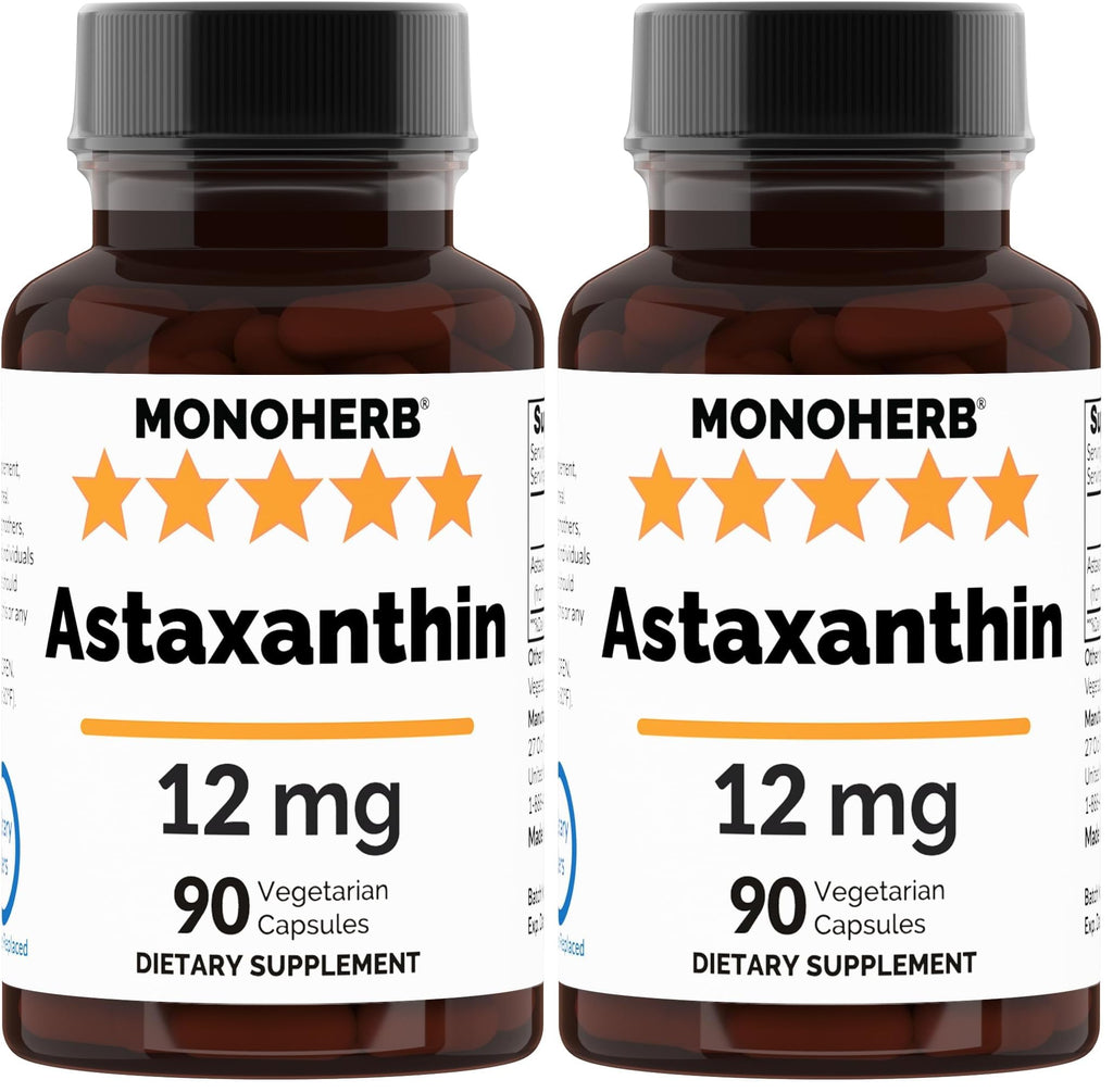 Astaxanthin 12 mg - 90 Veg Capsules (Pack of 2) | Vegan Antioxidant Supplement