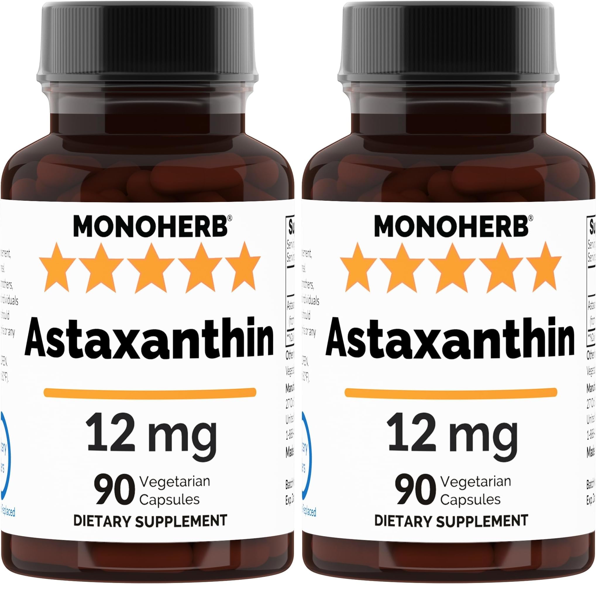 Astaxanthin 12 mg - 90 Veg Capsules (Pack of 2) | Vegan Antioxidant Supplement