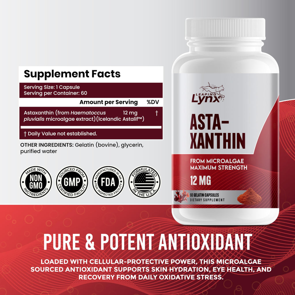 Astaxanthin 12mg – 60-Day Non-GMO Antioxidant for Skin, Eyes & Cellular Health