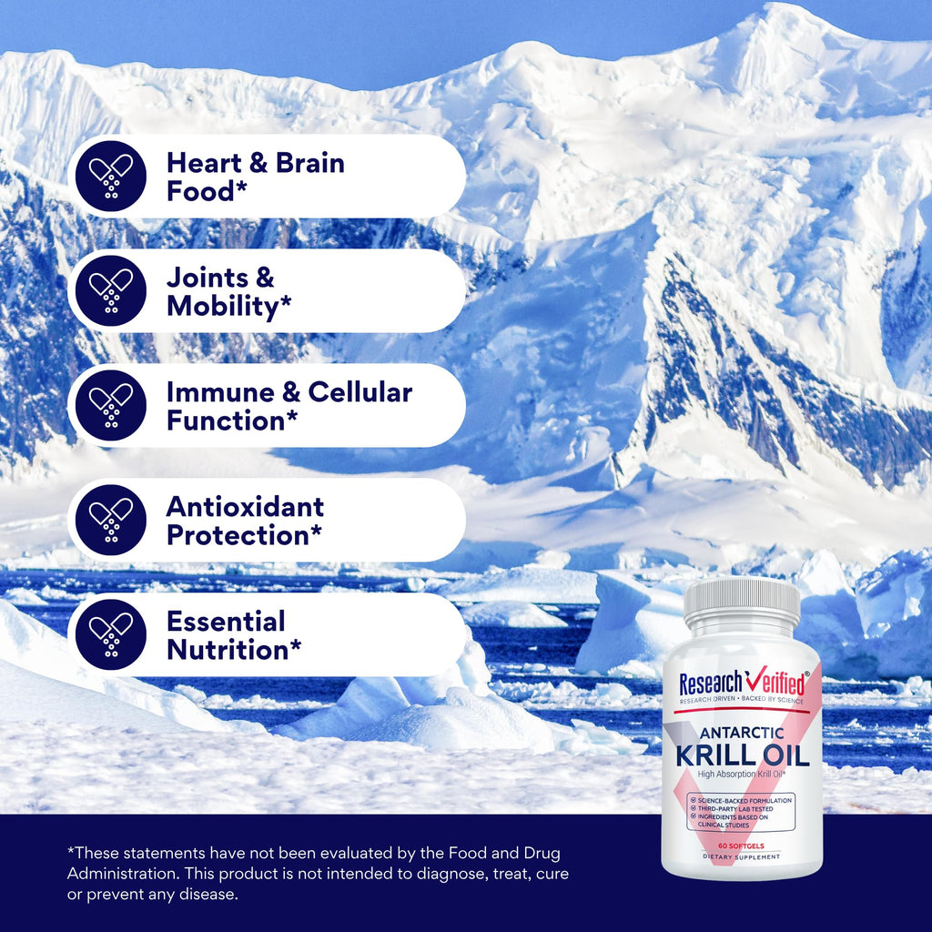 Research Verified Antarctic Krill Oil 2000mg - 360 Softgels - 6 Month Supply - Made in USA | Heart & Brain Support