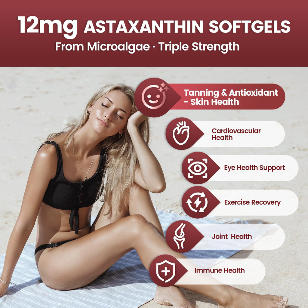 VivoNu 10 in 1 Astaxanthin Supplement – 12 mg from Haematococcus Pluvialis, 8-Month Supply (2 Bags)