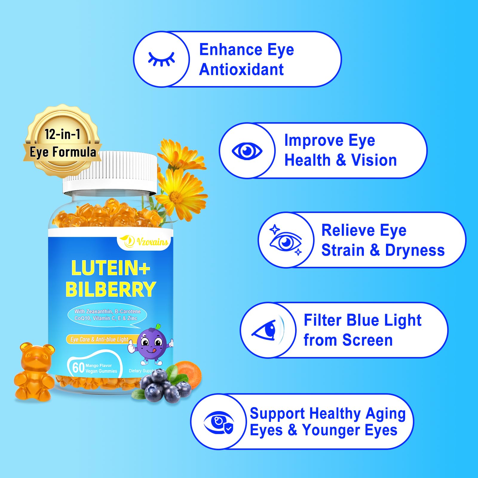 20mg Lutein & Zeaxanthin Gummies with Bilberry – Sugar Free Eye Health
