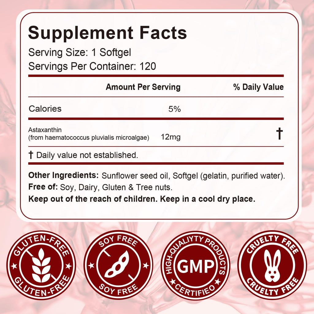 Astaxanthin 12mg – 120 Softgels (4 Month Supply) Premium Antioxidant Support