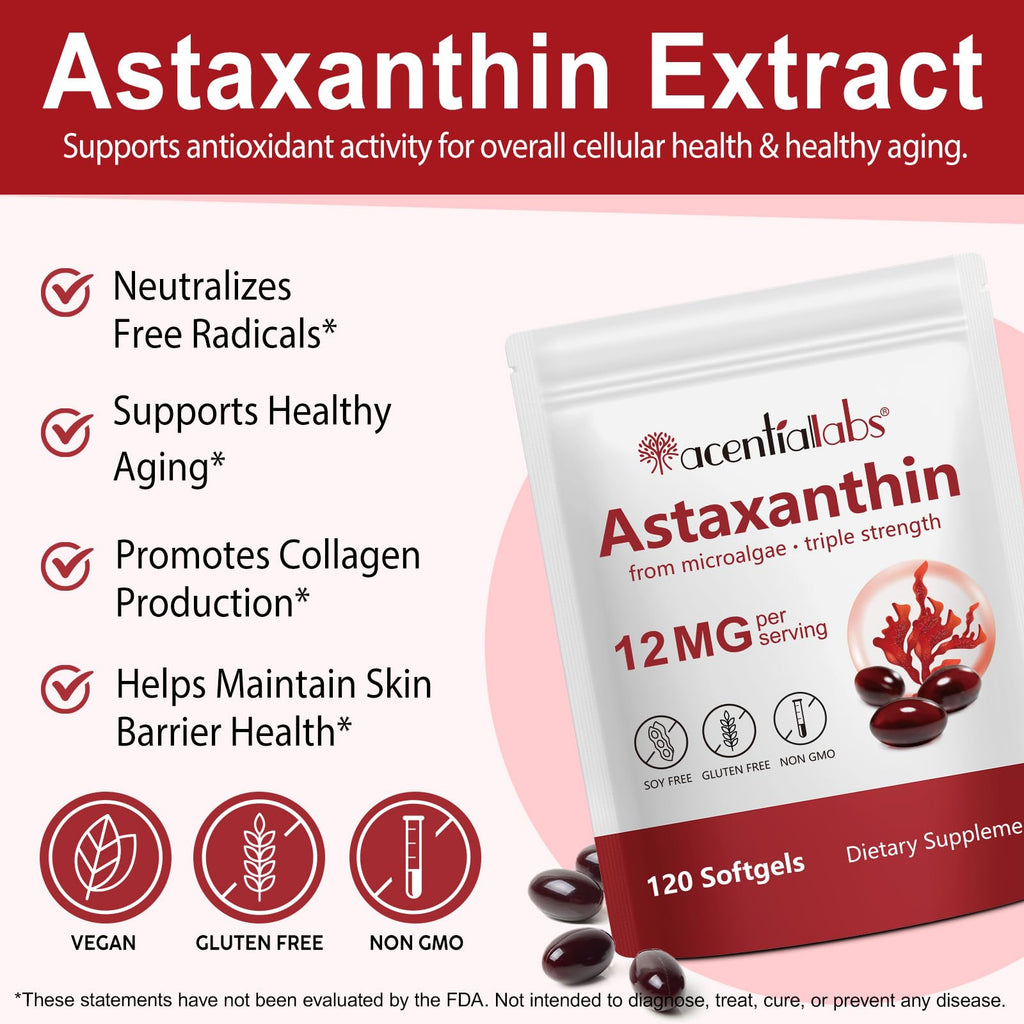 Astaxanthin 12mg Softgels – 120 Count, 4-Month Supply | Premium Antioxidant