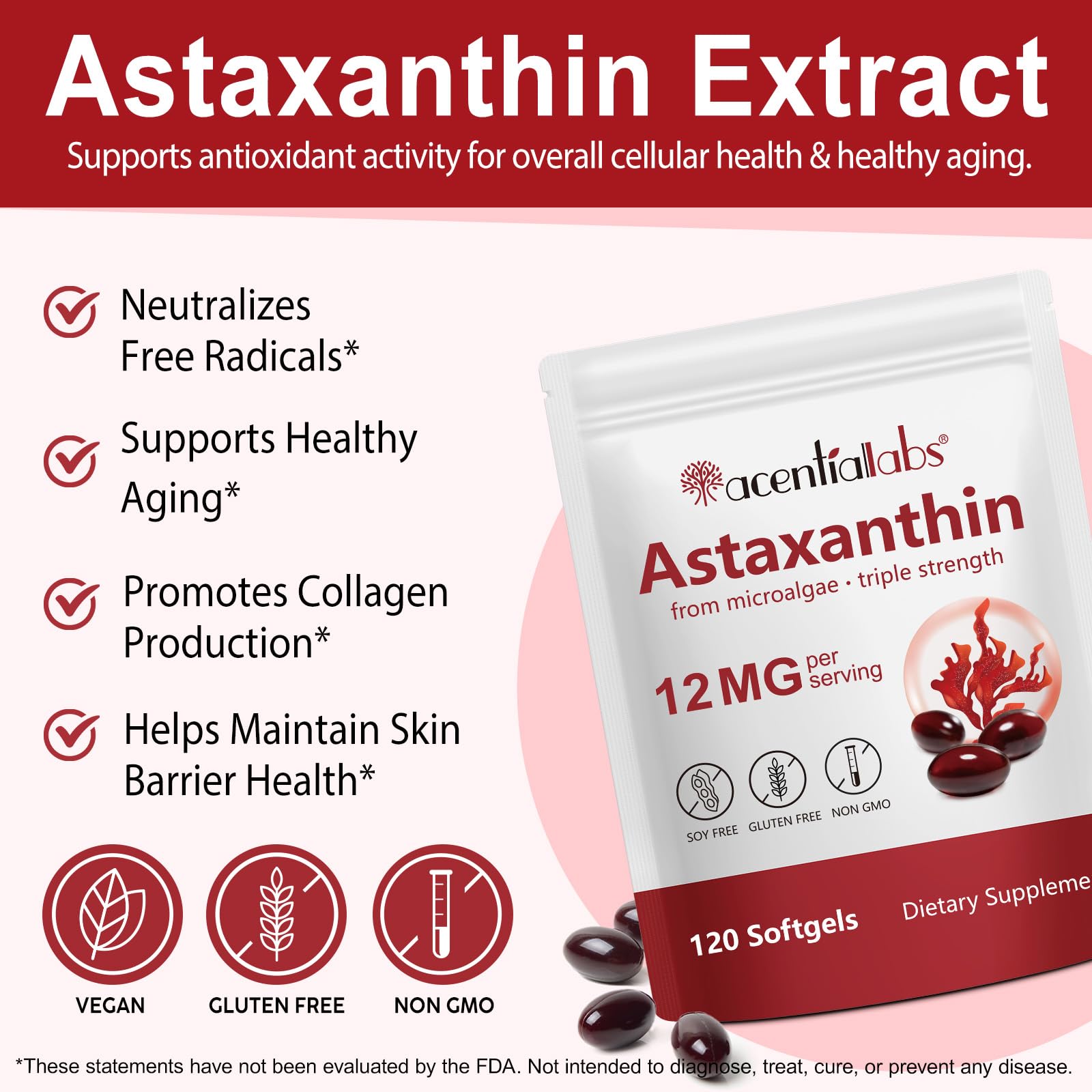 Astaxanthin 12mg Softgels – 120 Count, 4-Month Supply | Premium Antioxidant