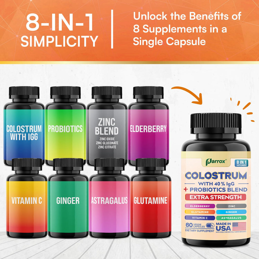 Parrox Colostrum Capsule - 8 in 1 Grass-Fed Bovine Boost, 120 Caps