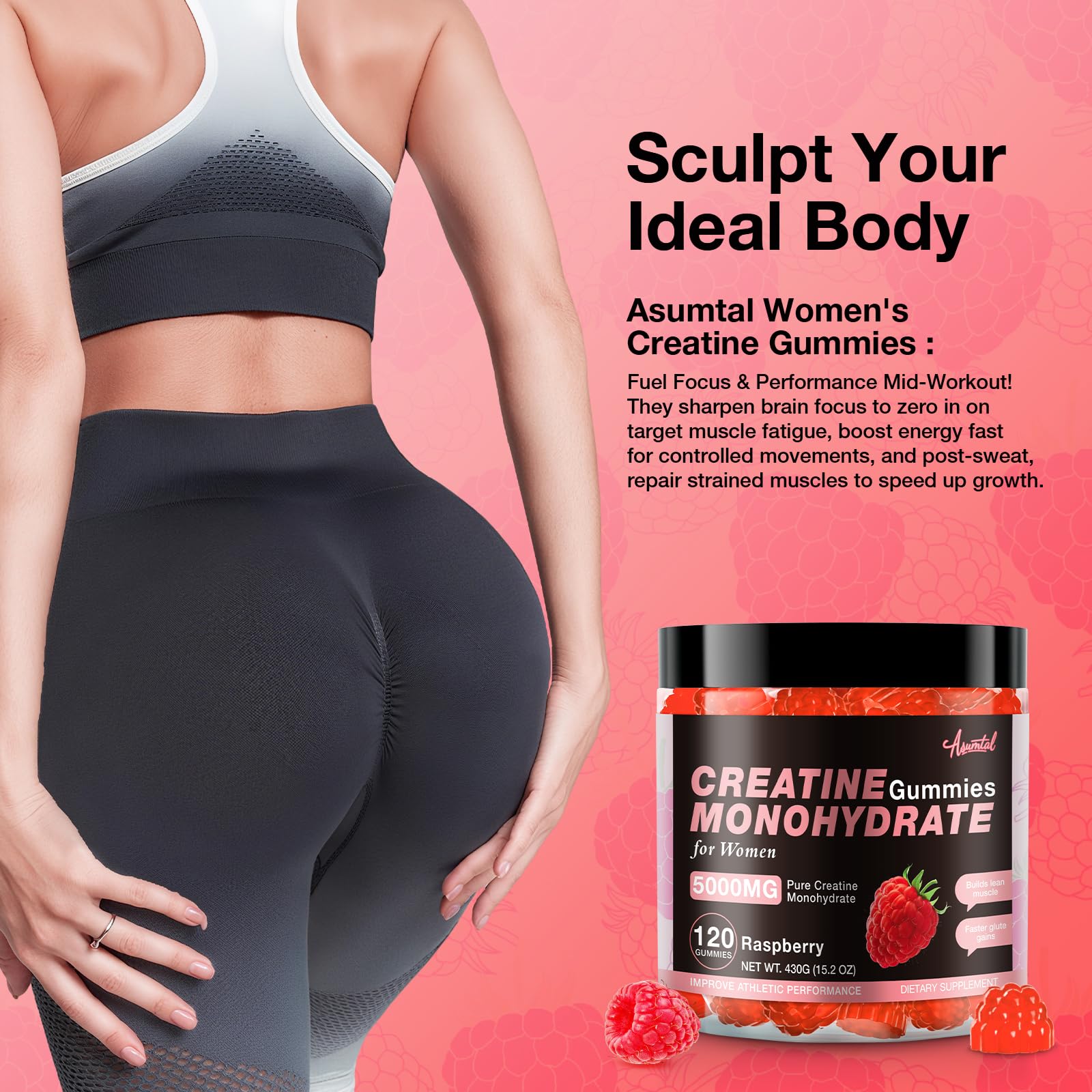 Asumtal Creatine for Women 5000 MG – Gummies (Sugar Free Raspberry)