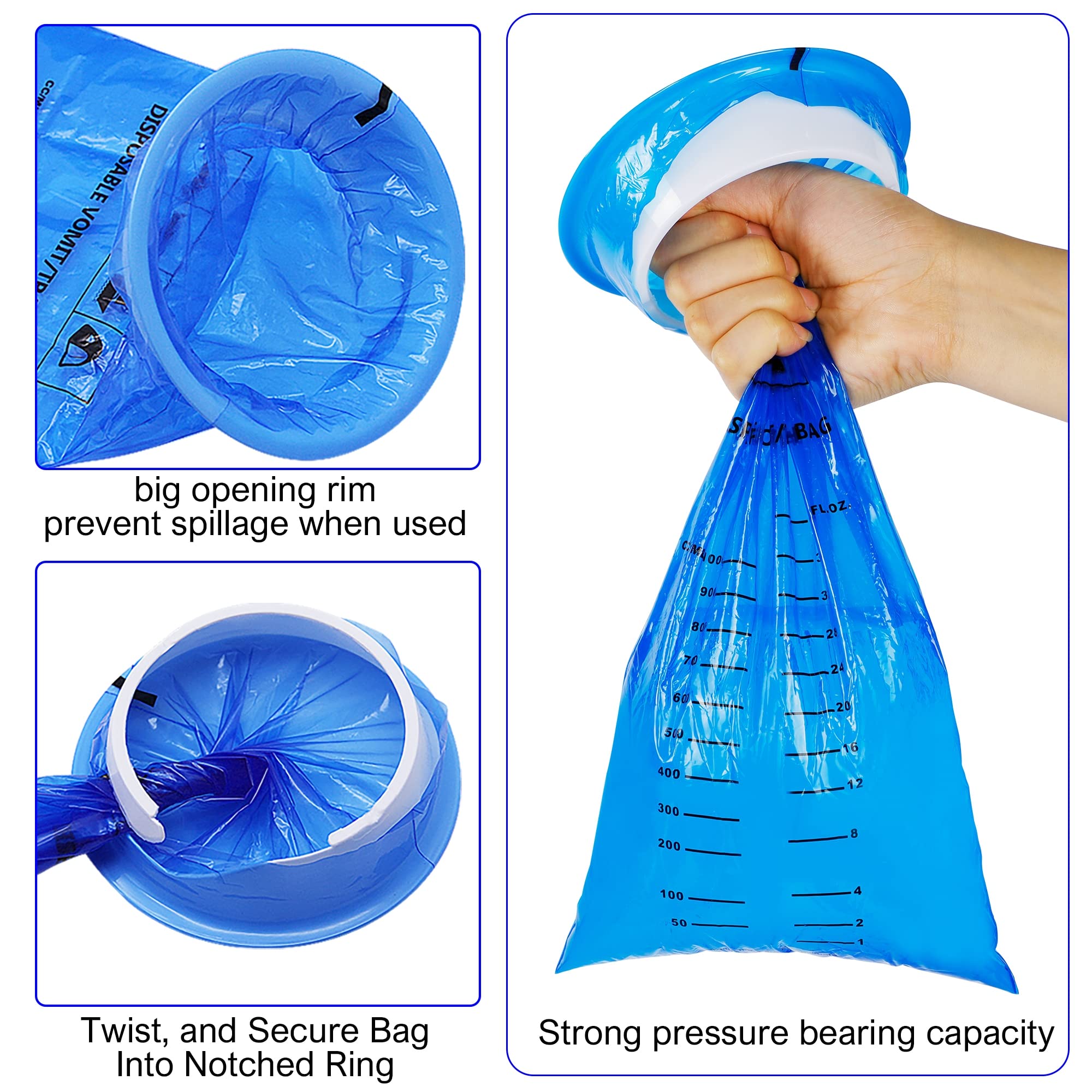 ATDAWN 24 Pack Emesis Bags – Disposable Vomit Bags for Travel & Car Sickness (Blue)