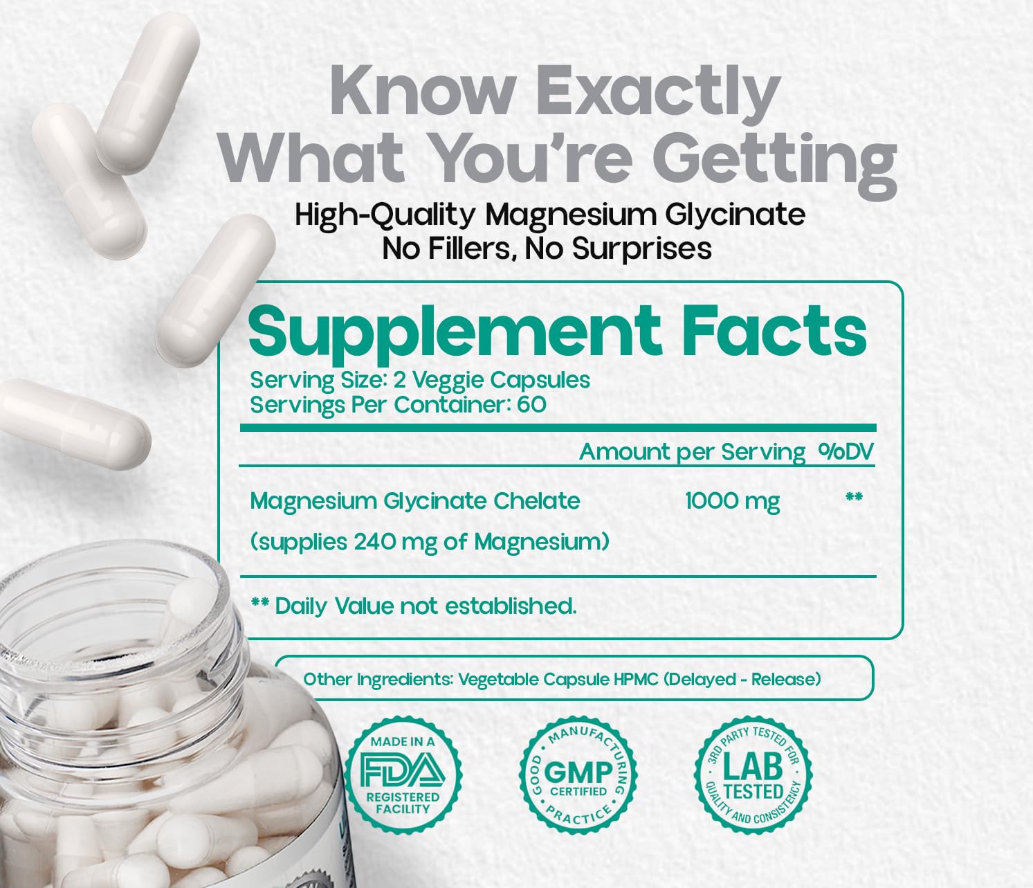 Atempo Magnesium Glycinate 1000mg – Chelated Capsule for Muscle Relaxation, Heart & Nerve Support | Vegan 120 Caps