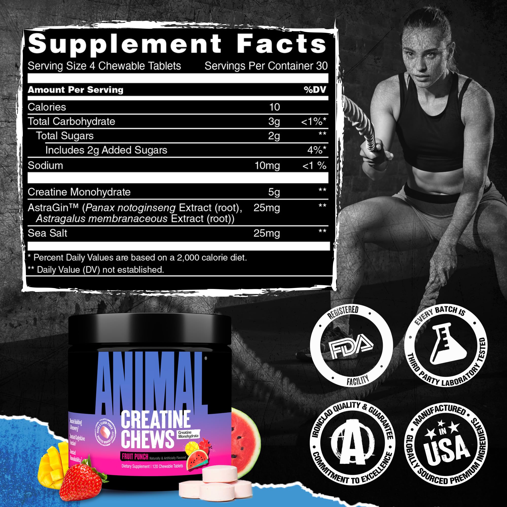 Animal Creatine Chews – 5g Creatine Monohydrate, AstraGin, Fruit Punch